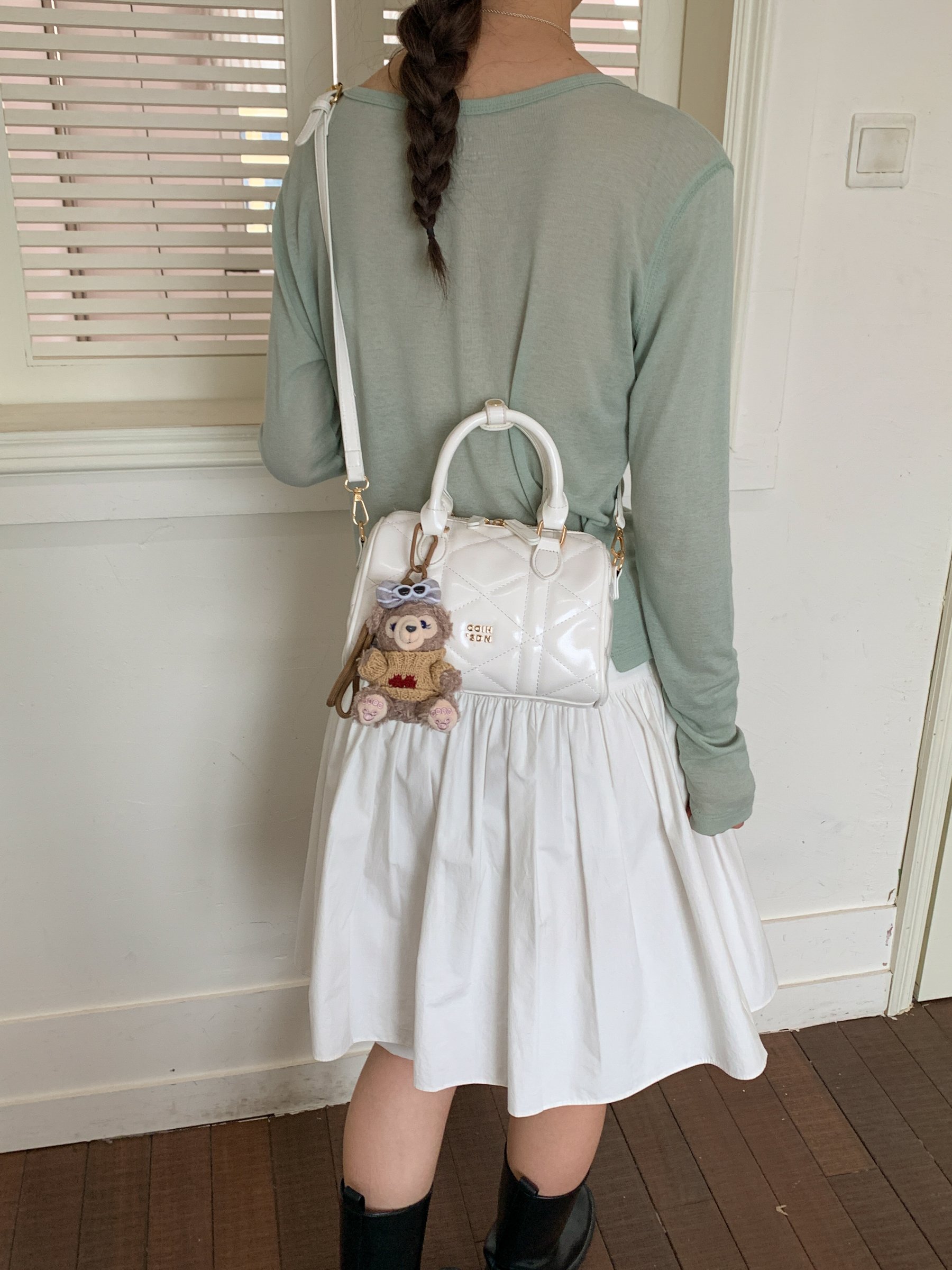 White Quilted Handbag with Charm