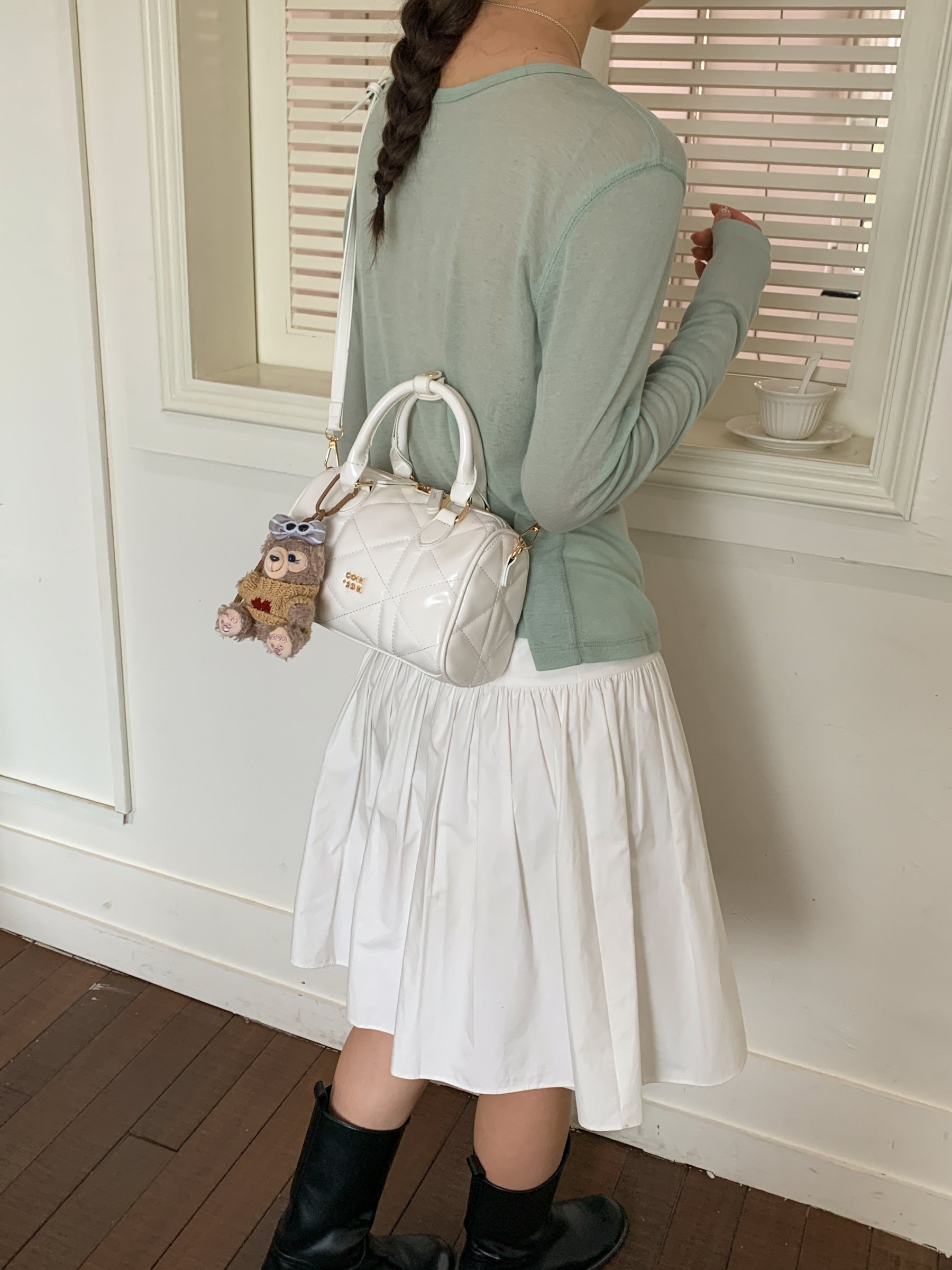 White Quilted Handbag with Charm