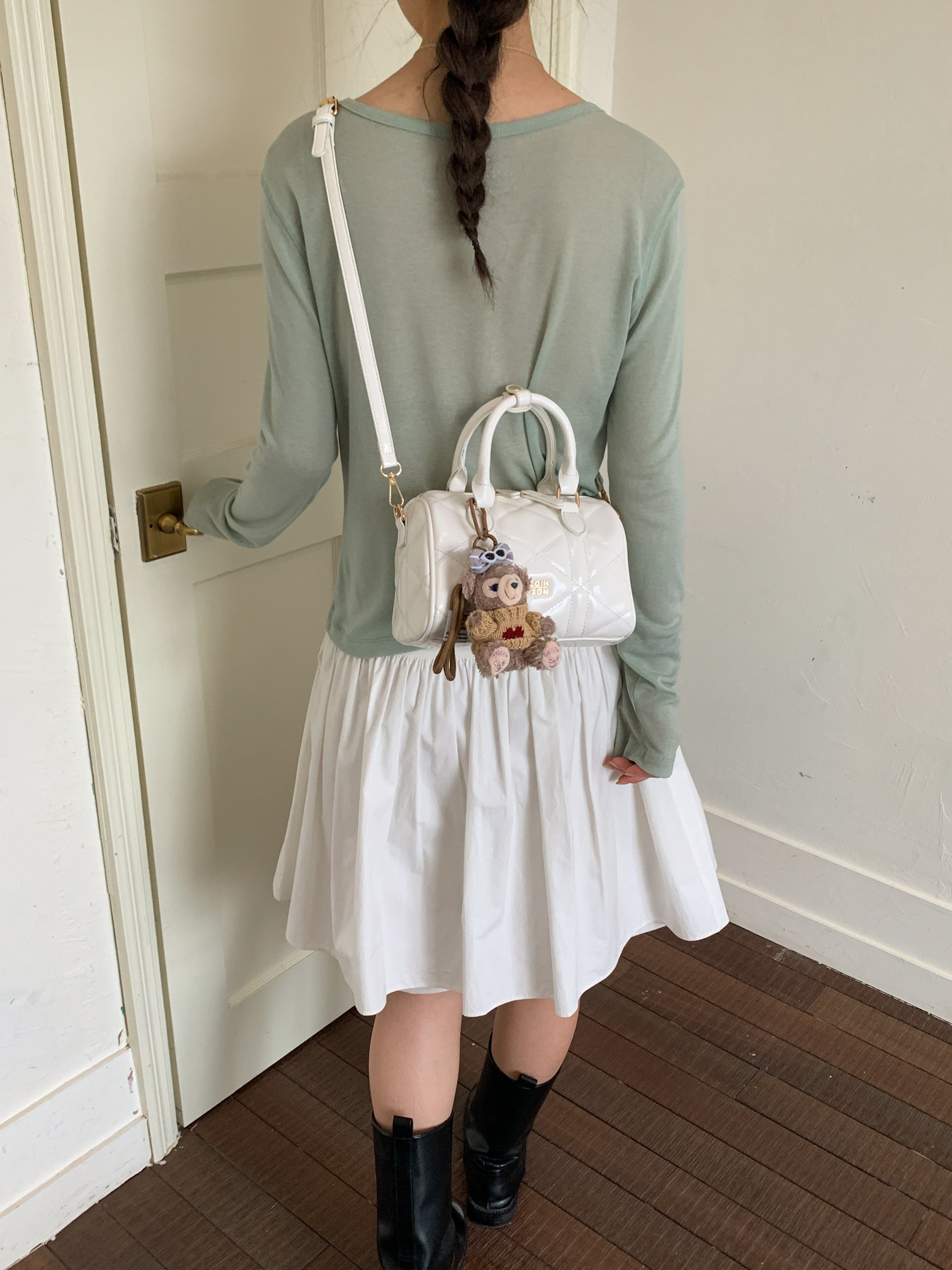 White Quilted Handbag with Charm