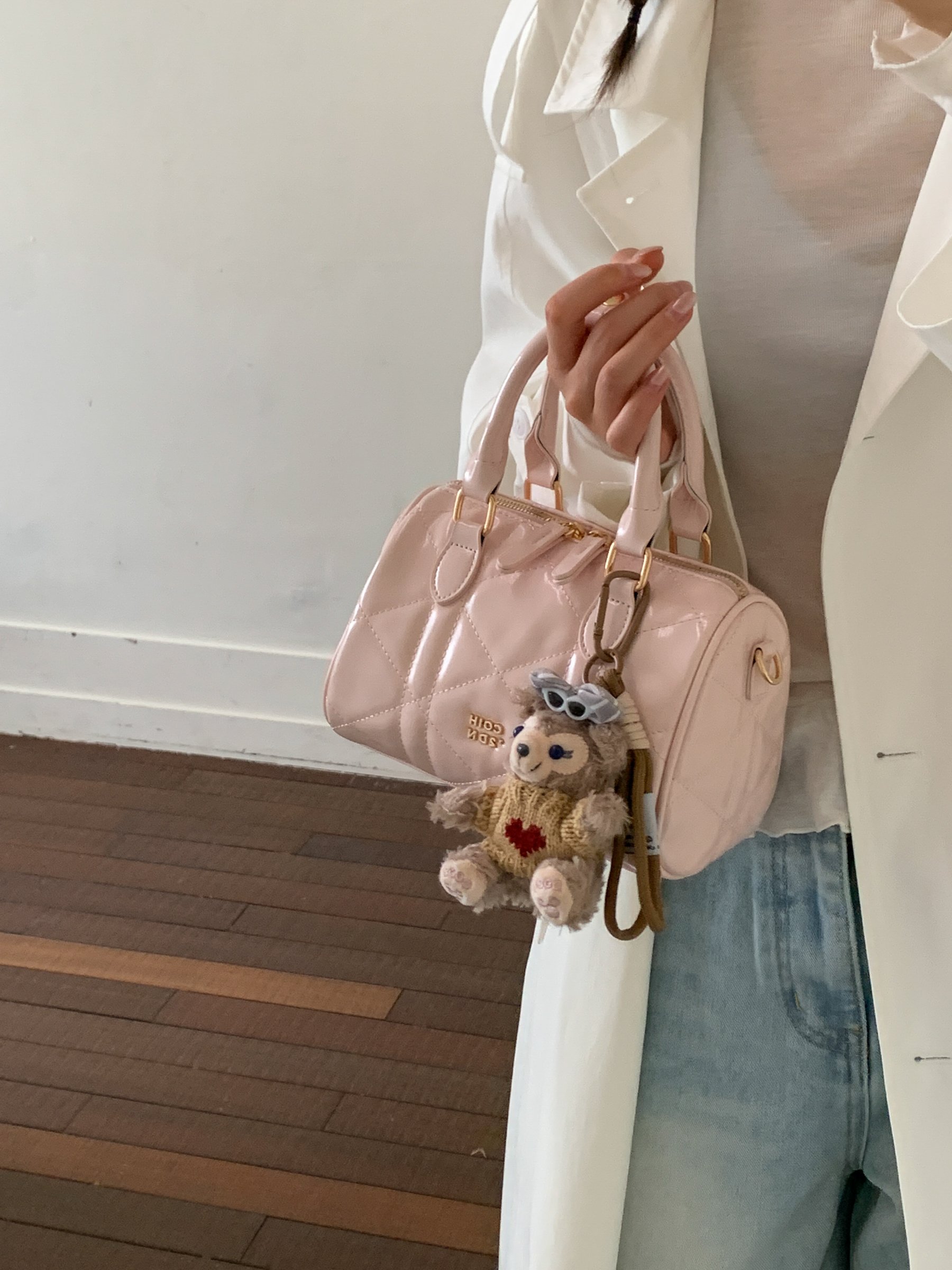 Pink Quilted Handbag with Charm