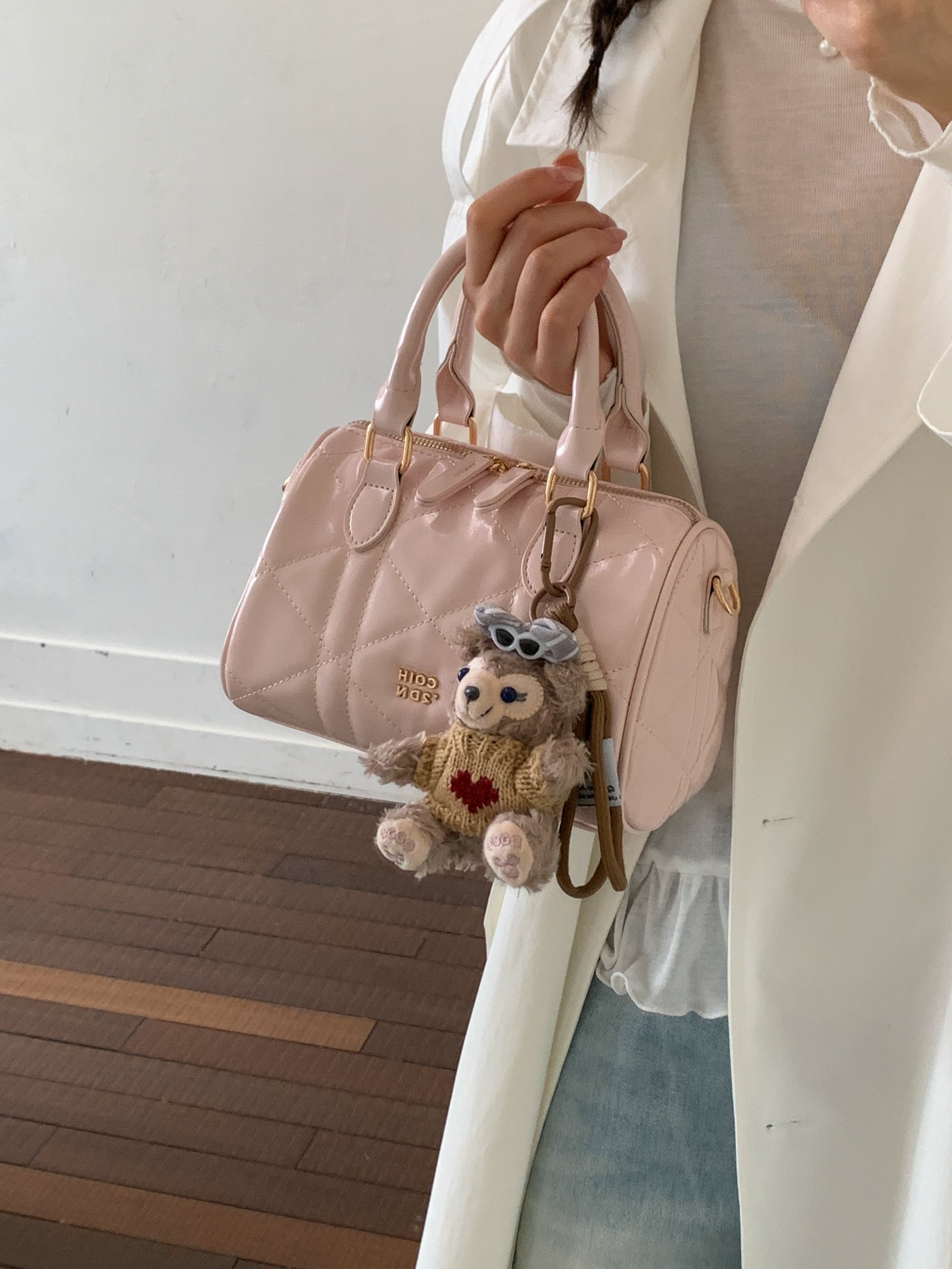 Pink Quilted Handbag with Charm