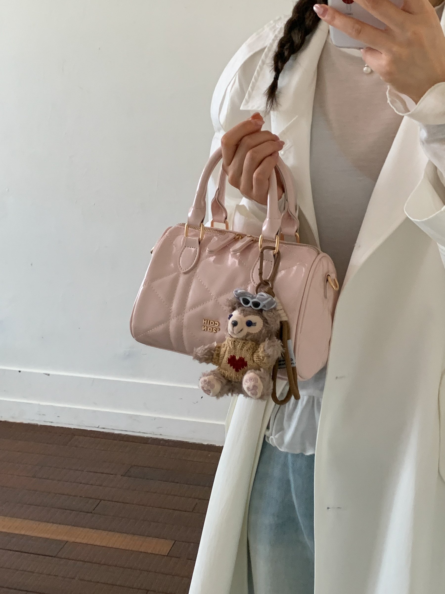 Pink Quilted Handbag with Charm