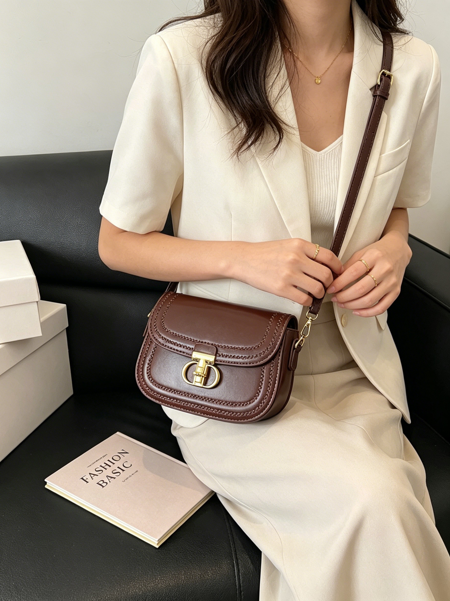 Coffee Brown Leather Shoulder Bag