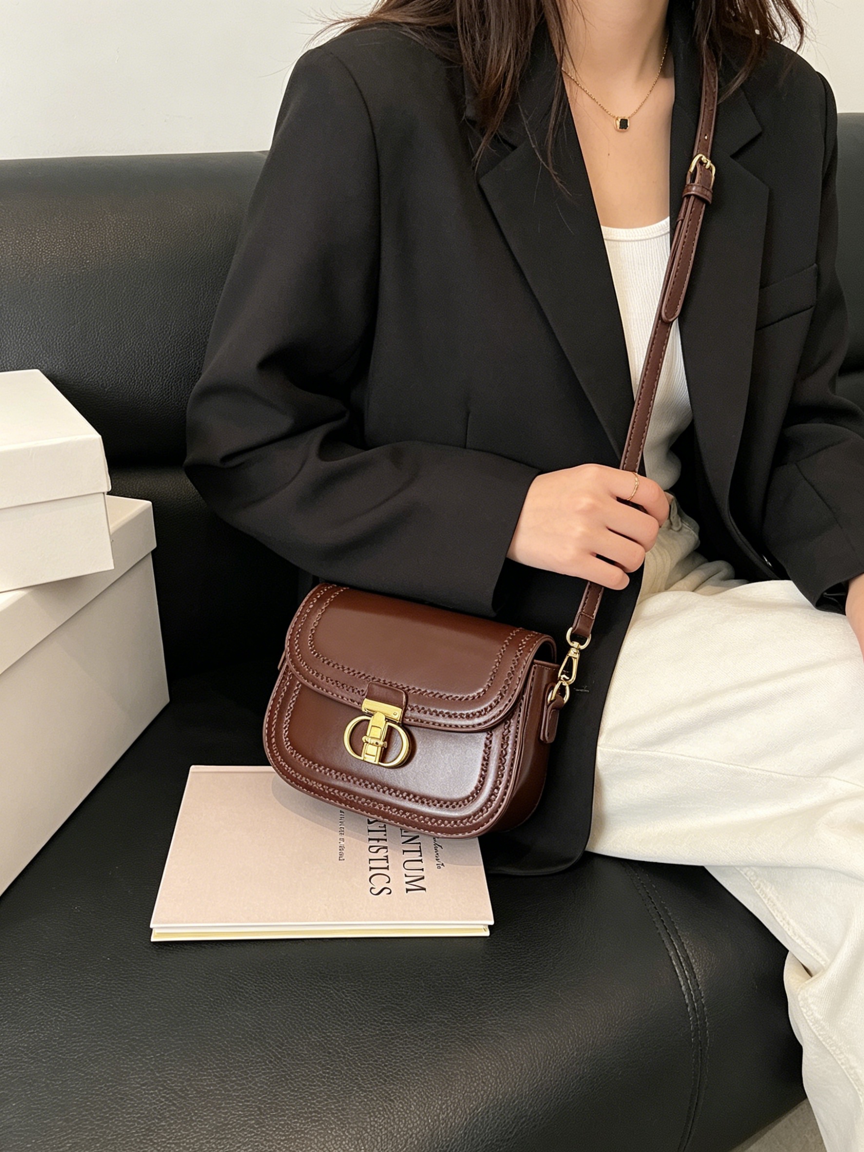 Coffee Brown Leather Shoulder Bag
