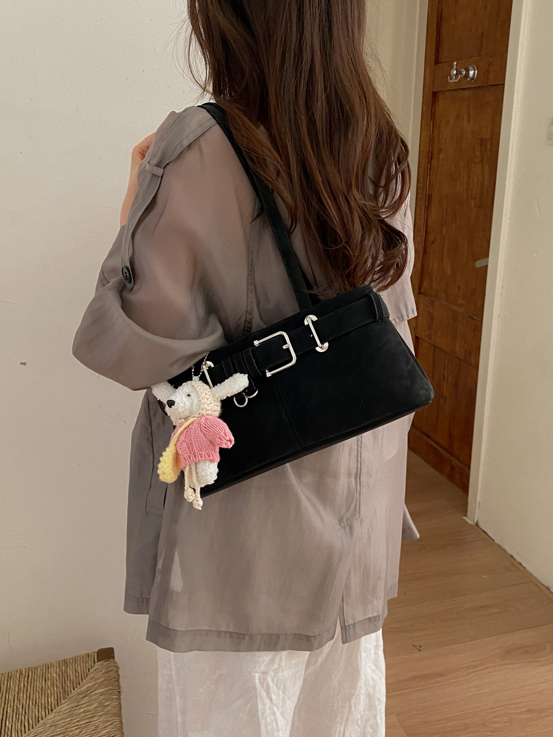 Black Shoulder Bag with Buckle Detail