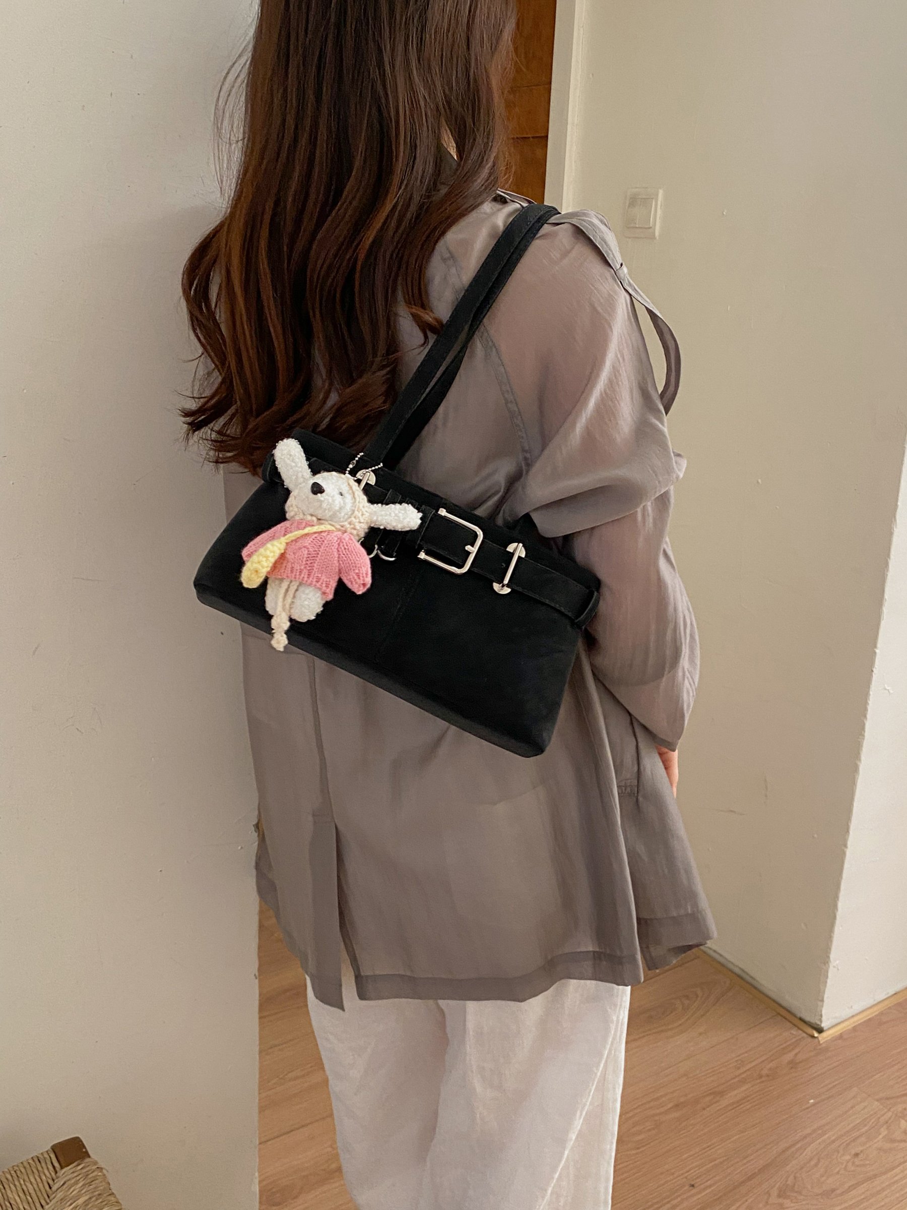 Black Shoulder Bag with Buckle Detail