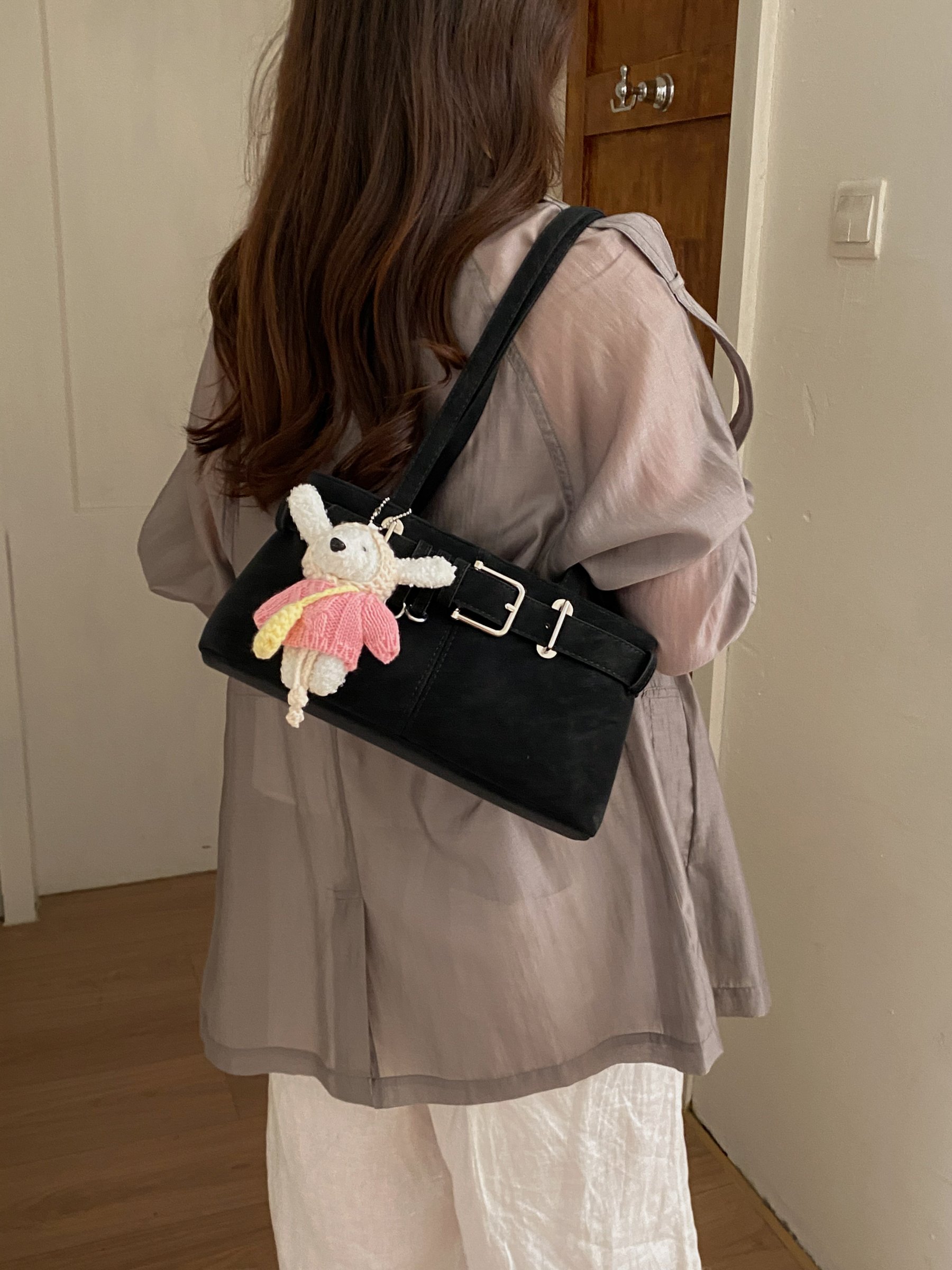 Black Shoulder Bag with Buckle Detail