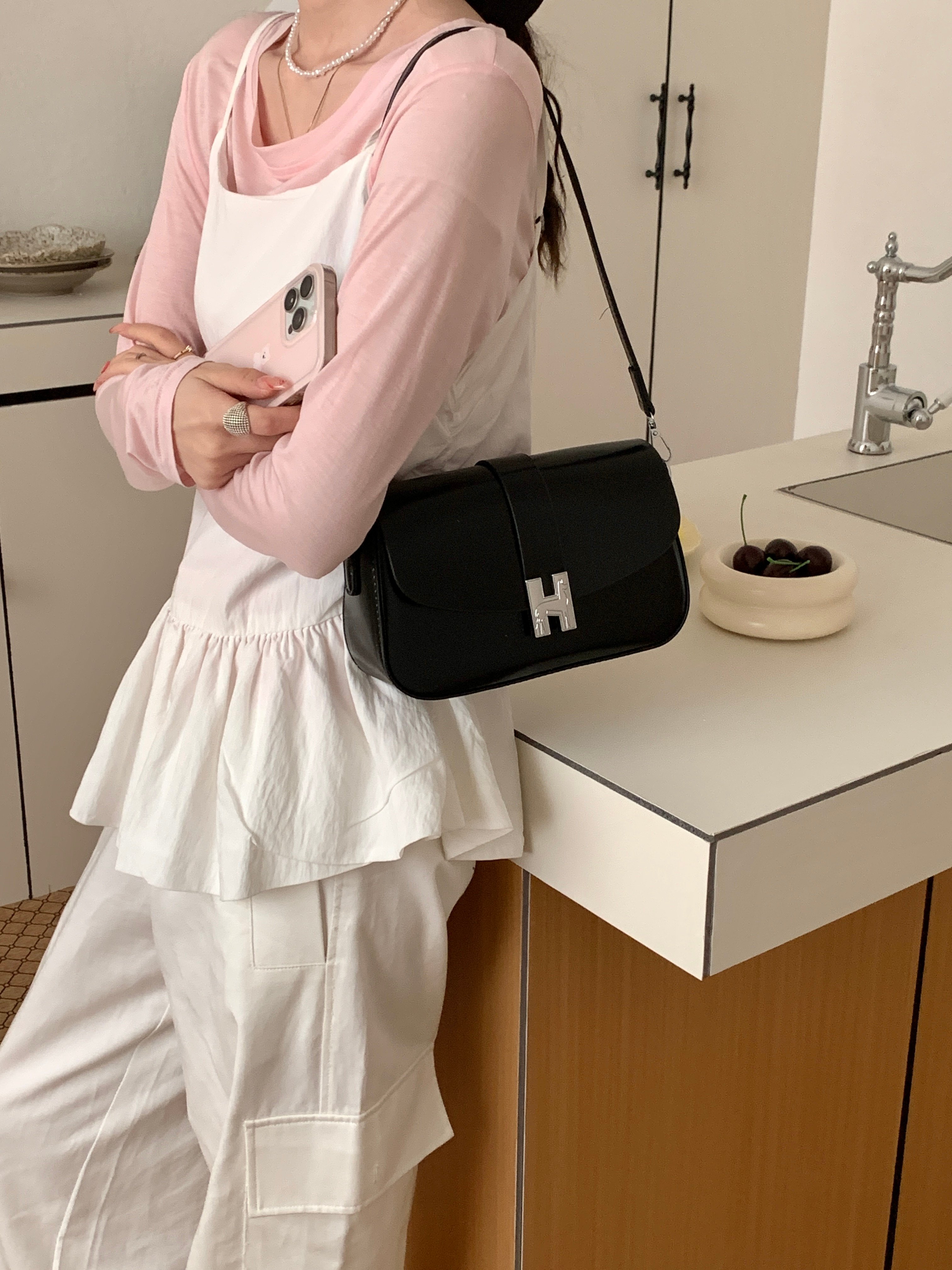 Black Leather Shoulder Bag