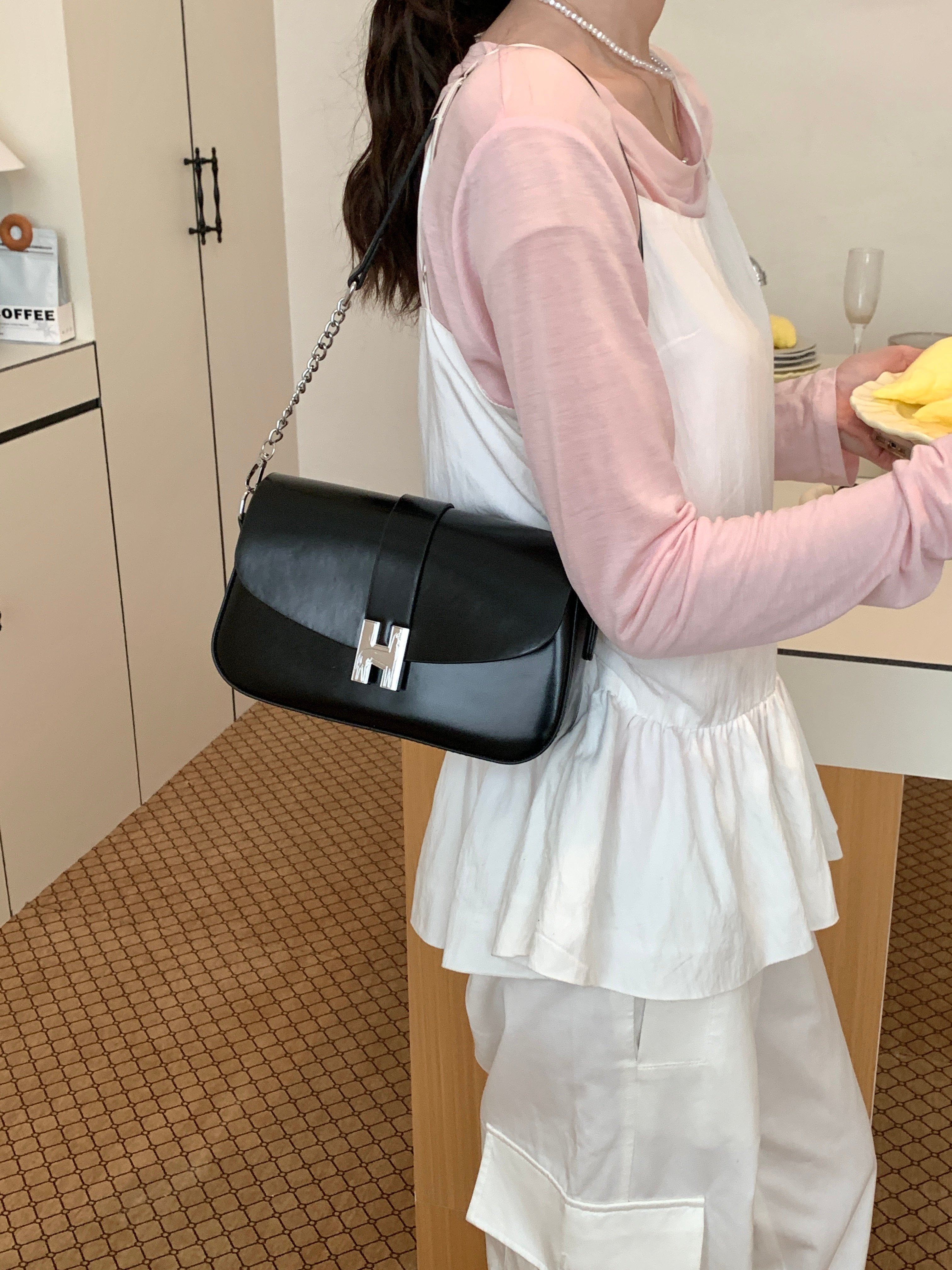 Black Leather Shoulder Bag
