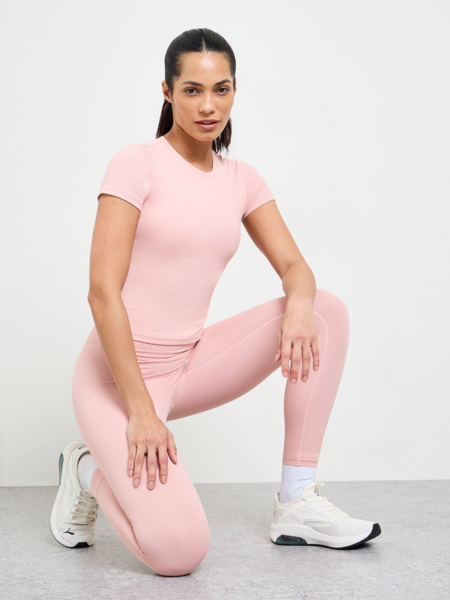 Pink Solid Yoga Top and Leggings Set