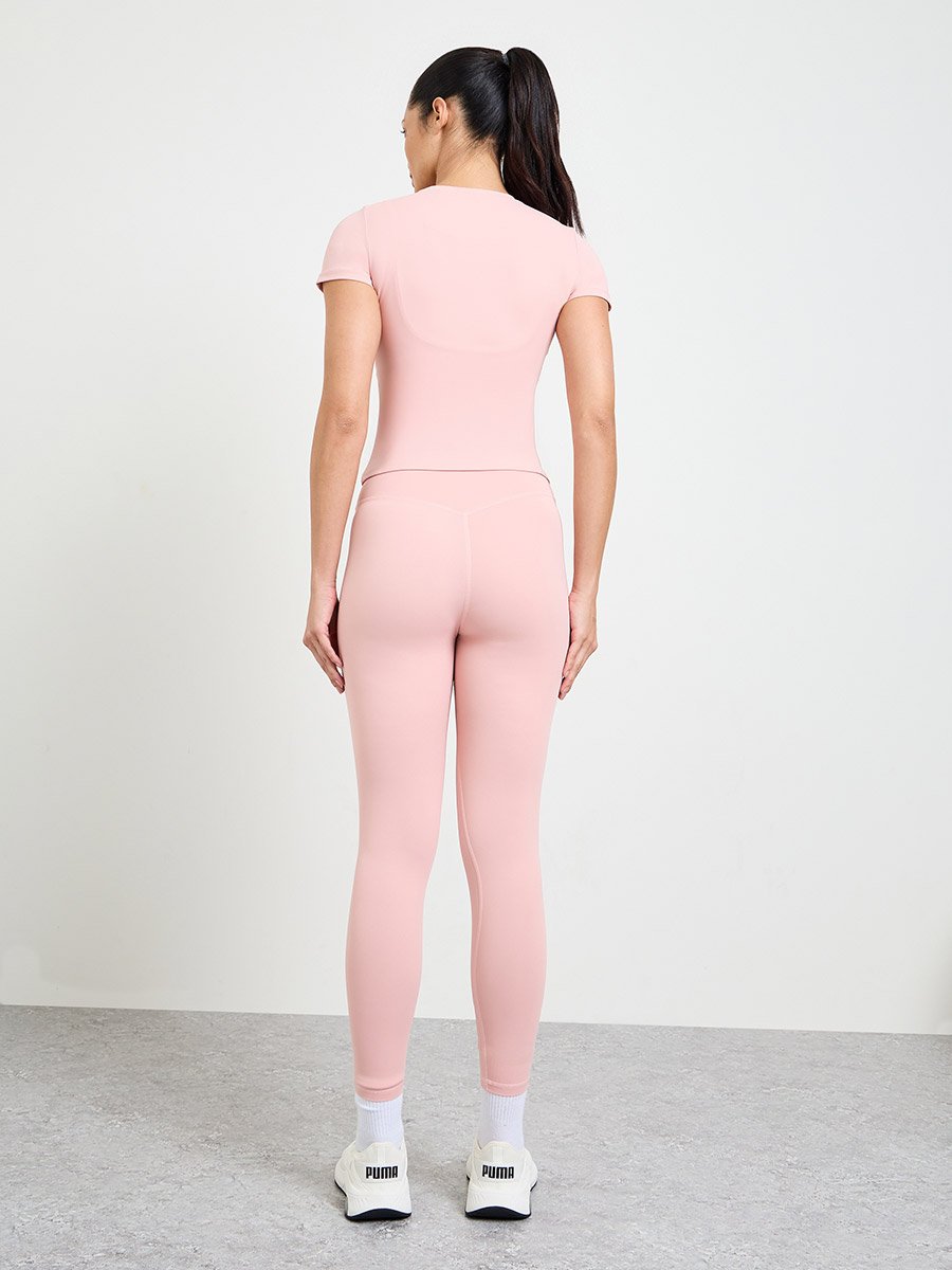 Pink Solid Yoga Top and Leggings Set