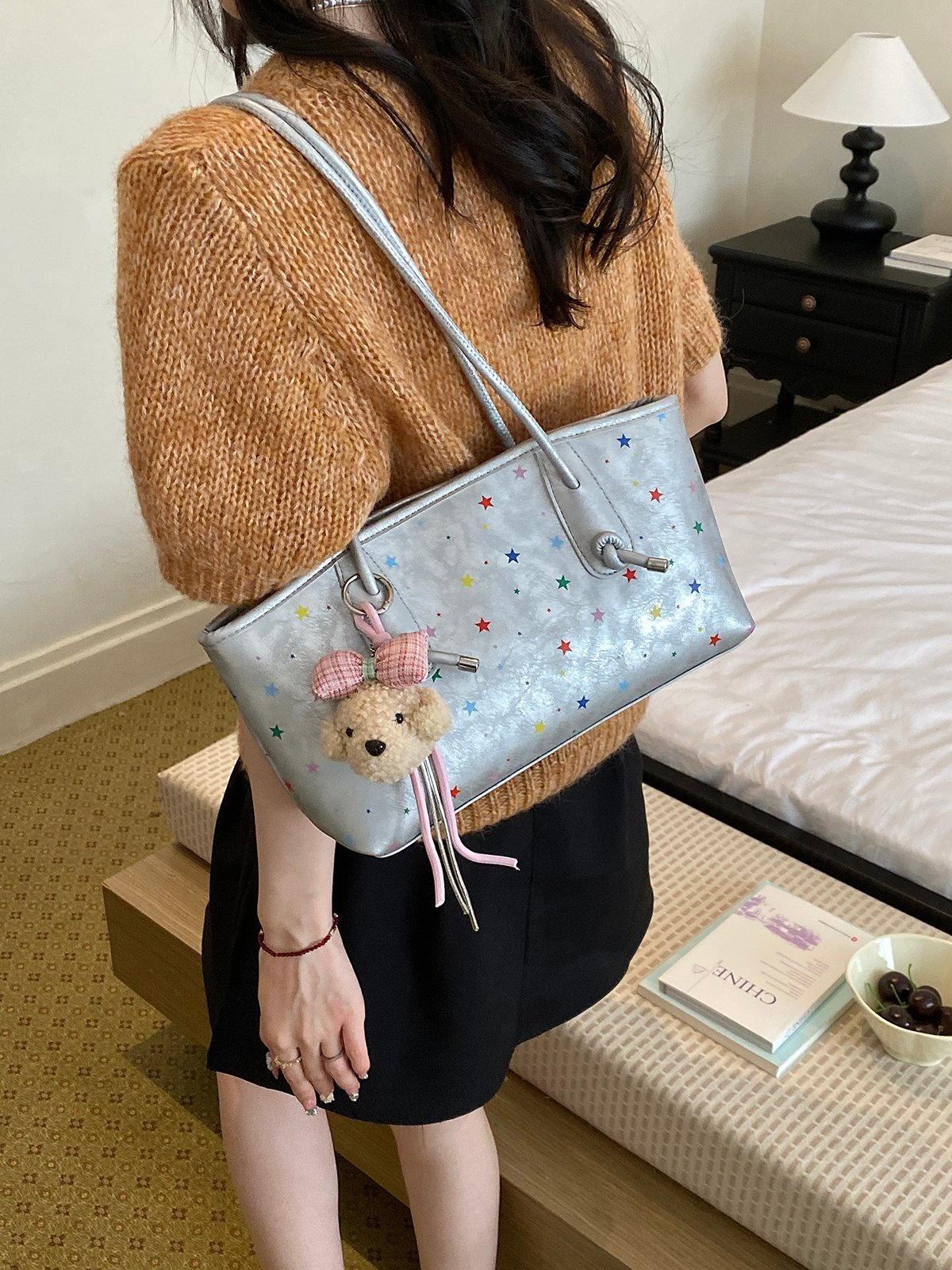Starry Night Silver Shoulder Bag with Charm