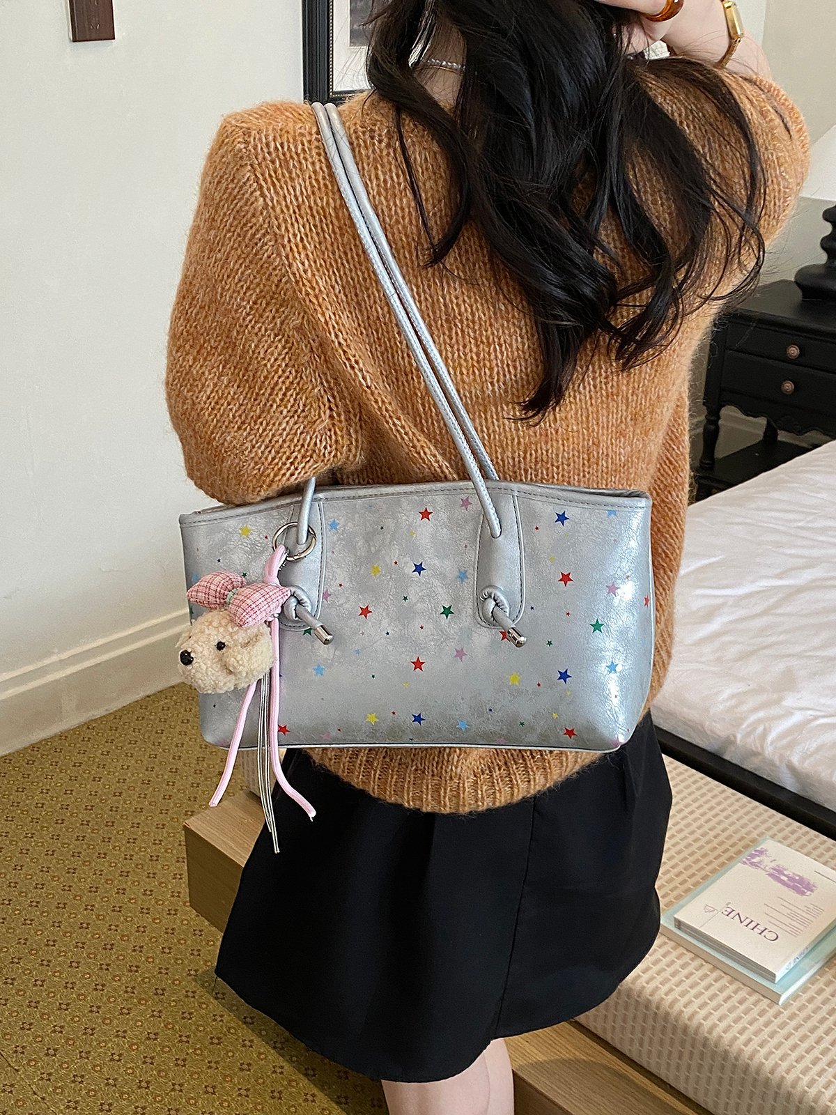 Starry Night Silver Shoulder Bag with Charm