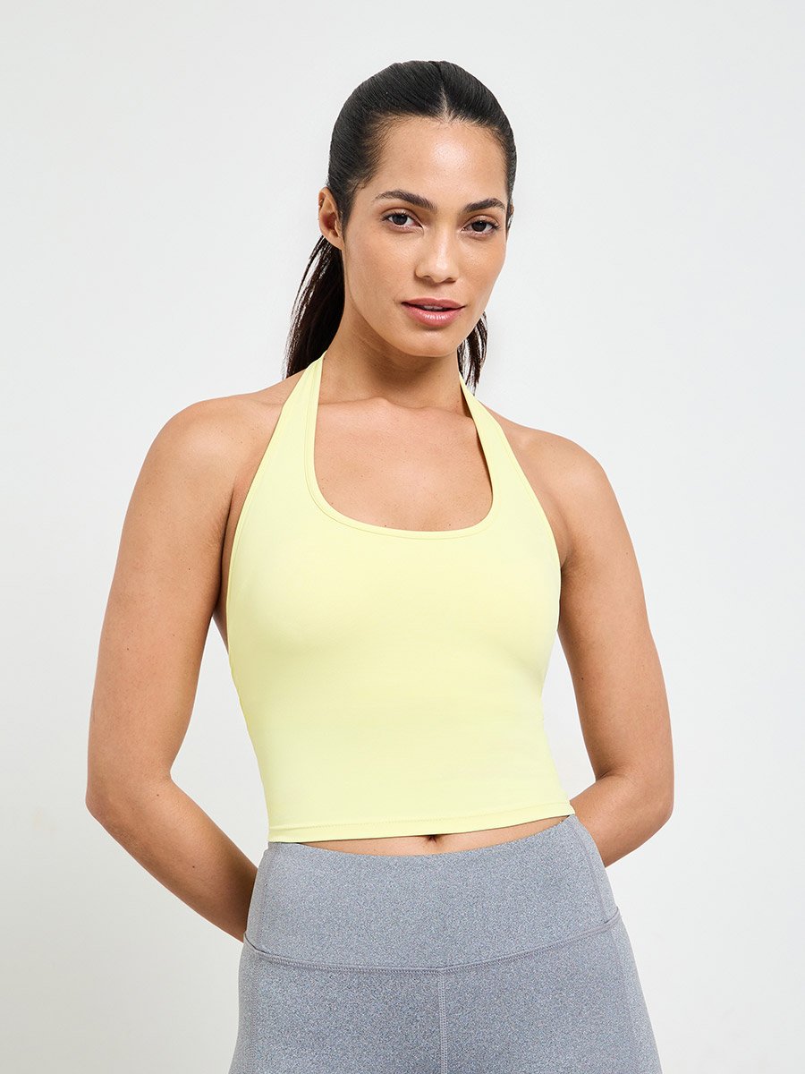 Yellow Halter Neck Sports Crop Top