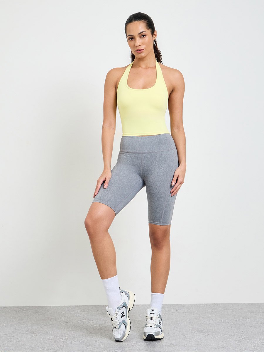 Yellow Halter Neck Sports Crop Top