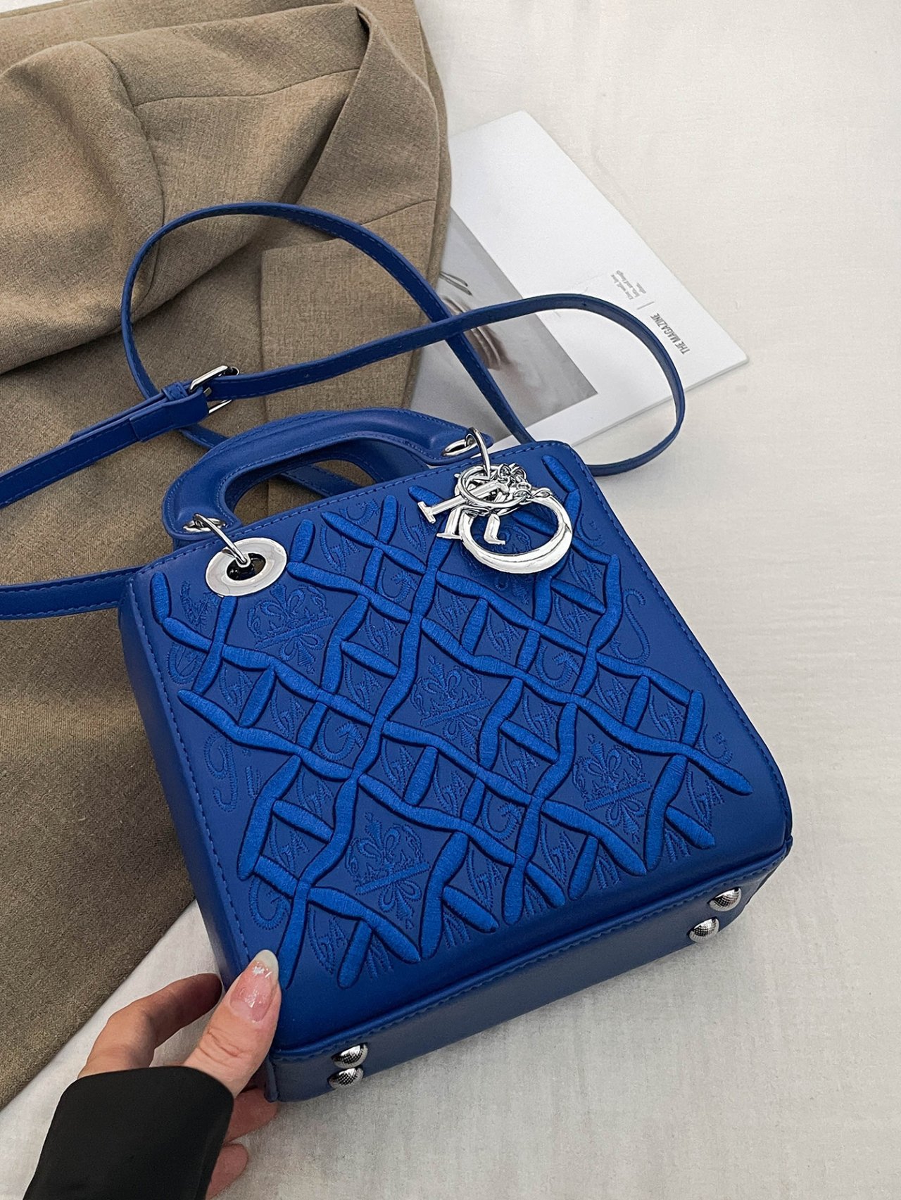 Blue Embroidered Shoulder Bag