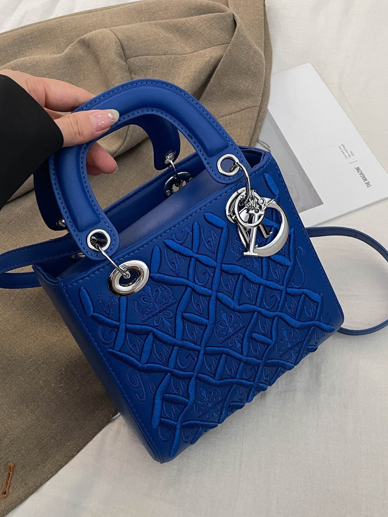 Blue Embroidered Shoulder Bag