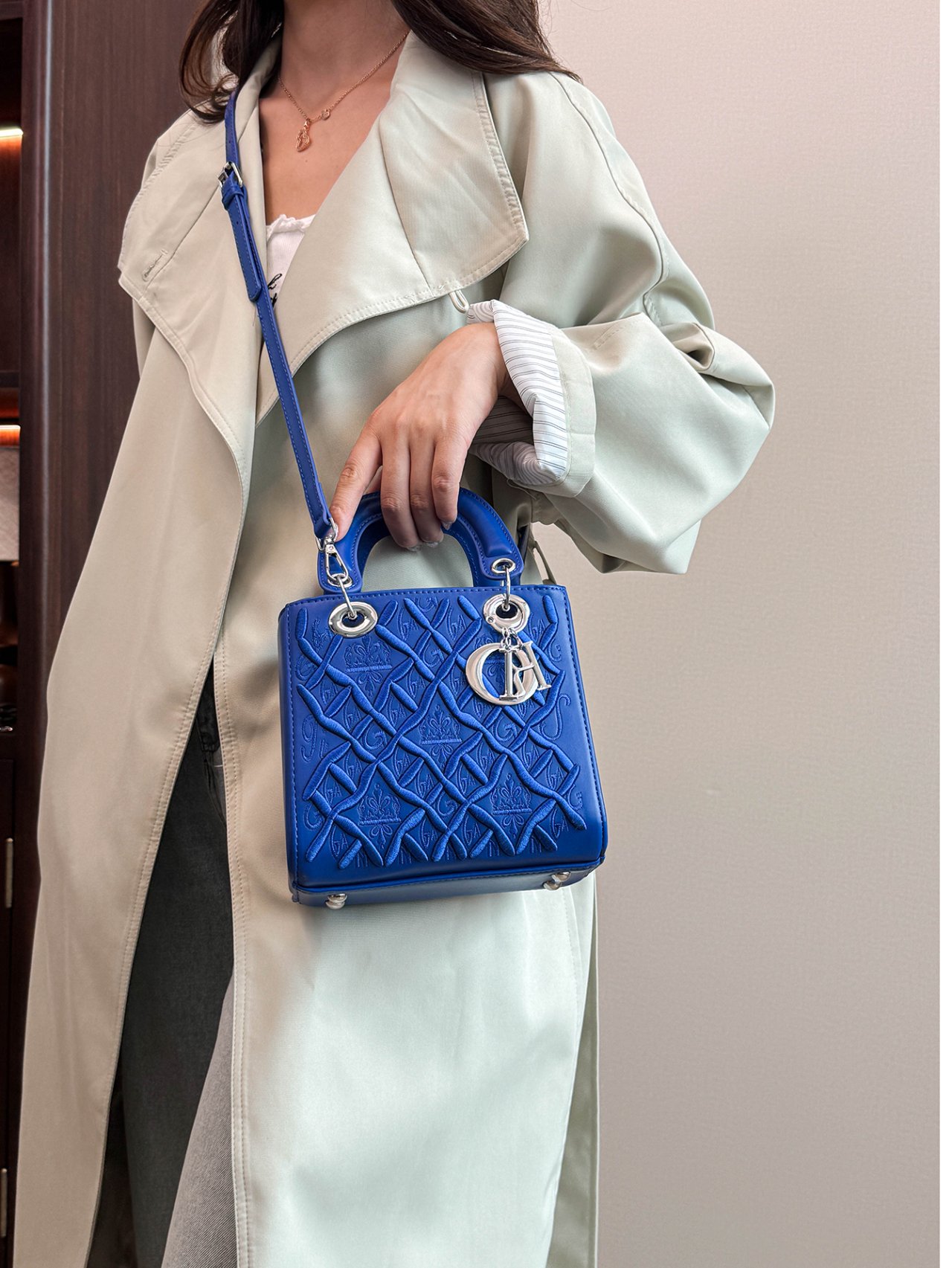 Blue Embroidered Shoulder Bag