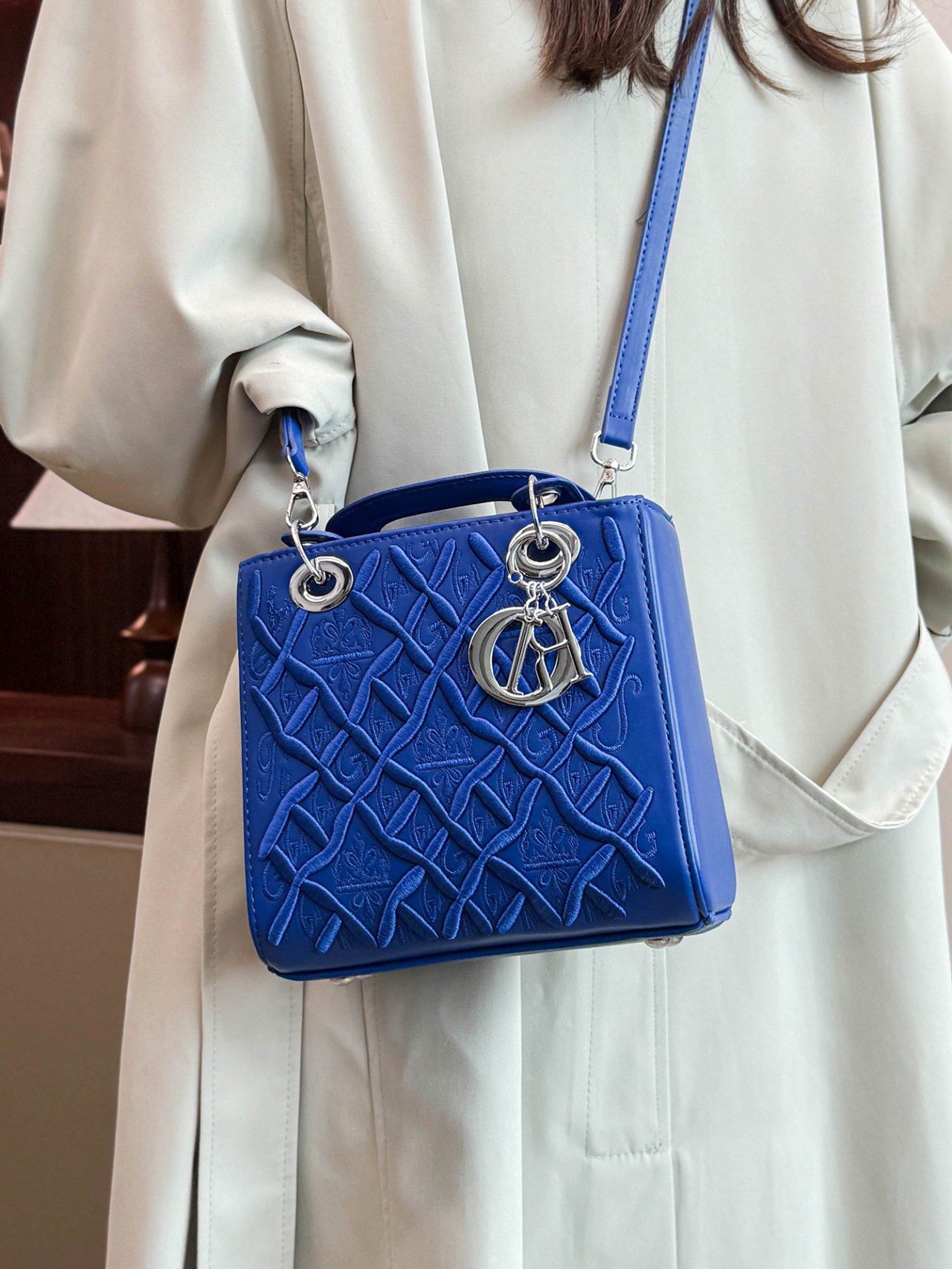 Blue Embroidered Shoulder Bag