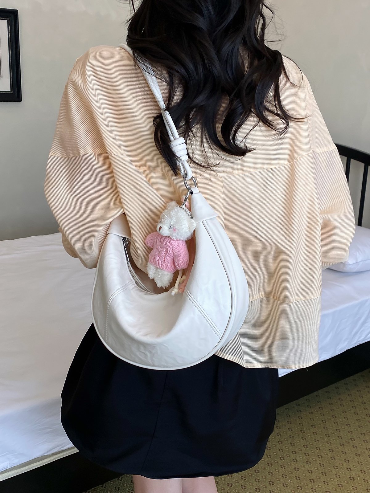 White Shoulder Bag with Charm Detail