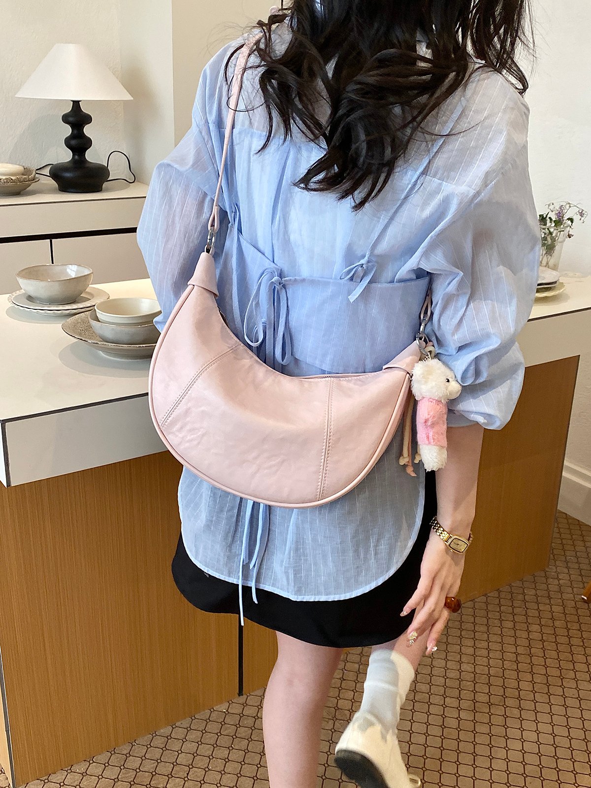 Pink Shoulder Bag with Pendant Charm
