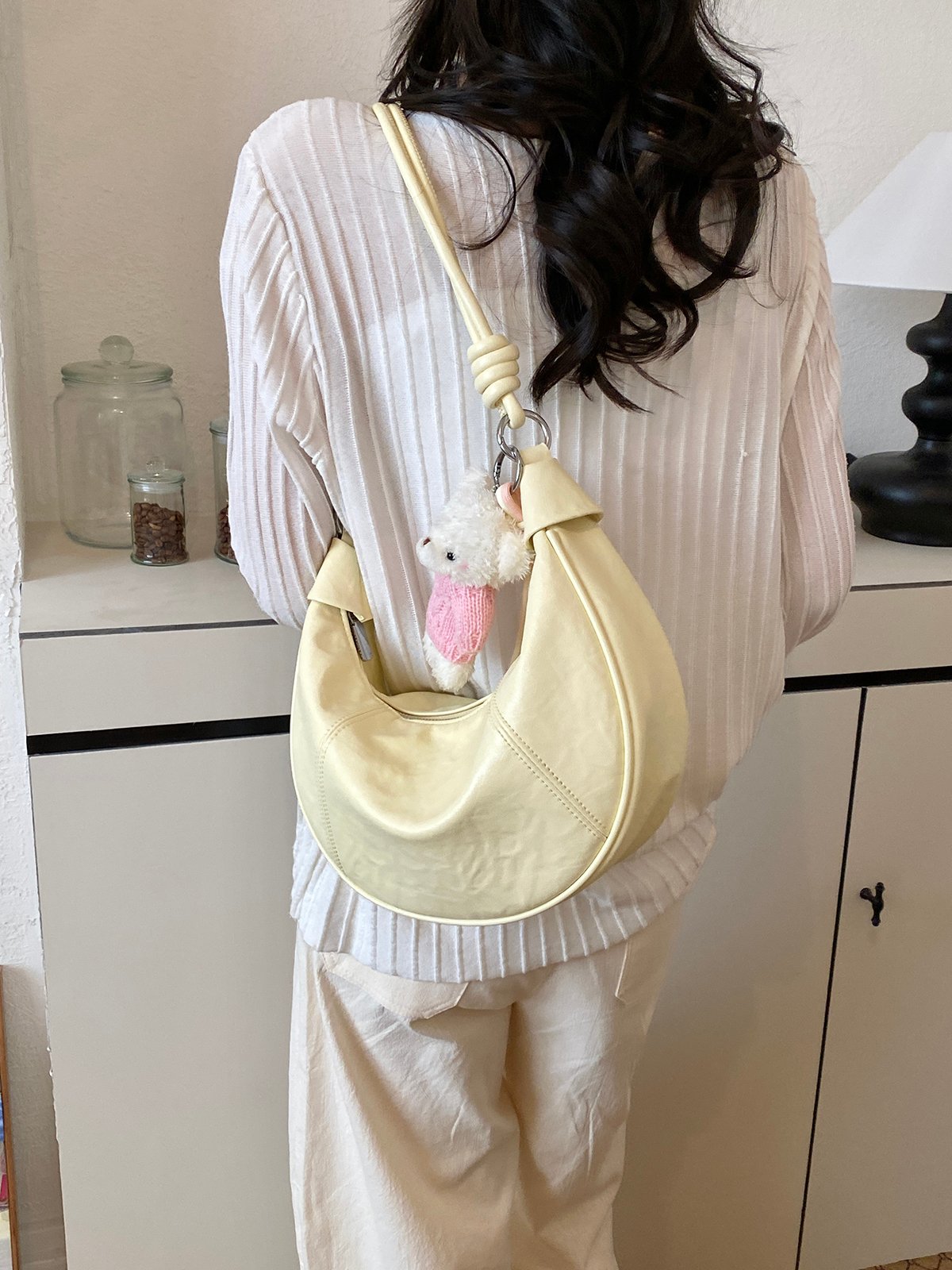 Yellow Crescent Shoulder Bag with Teddy Charm