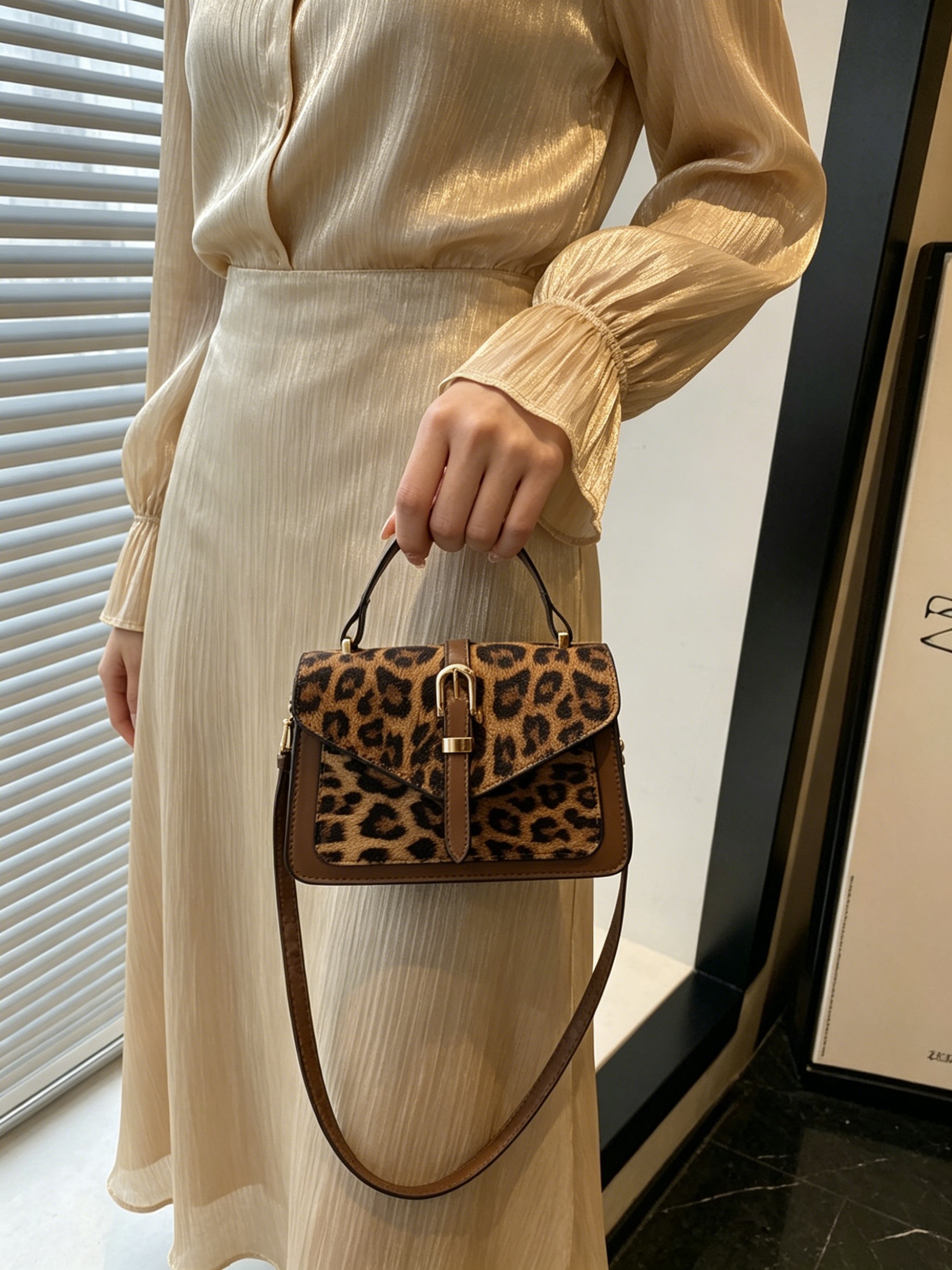 Leopard Print Buckle Shoulder Bag