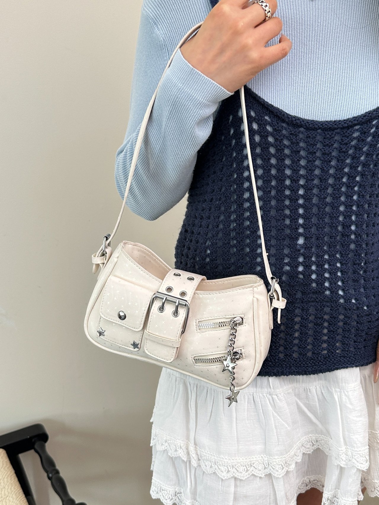 White Star Detail Shoulder Bag