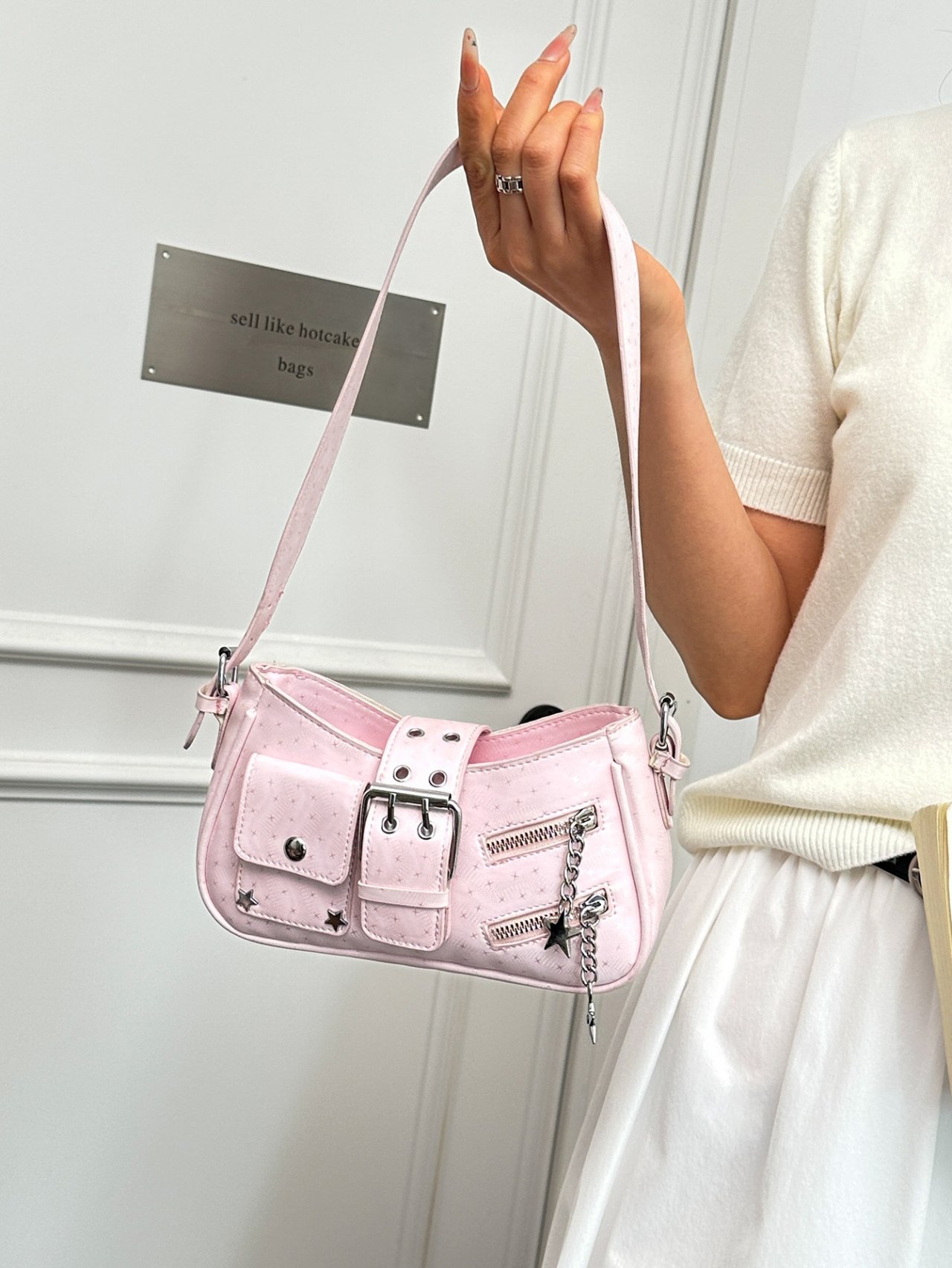Pink Buckle Star Charm Shoulder Bag