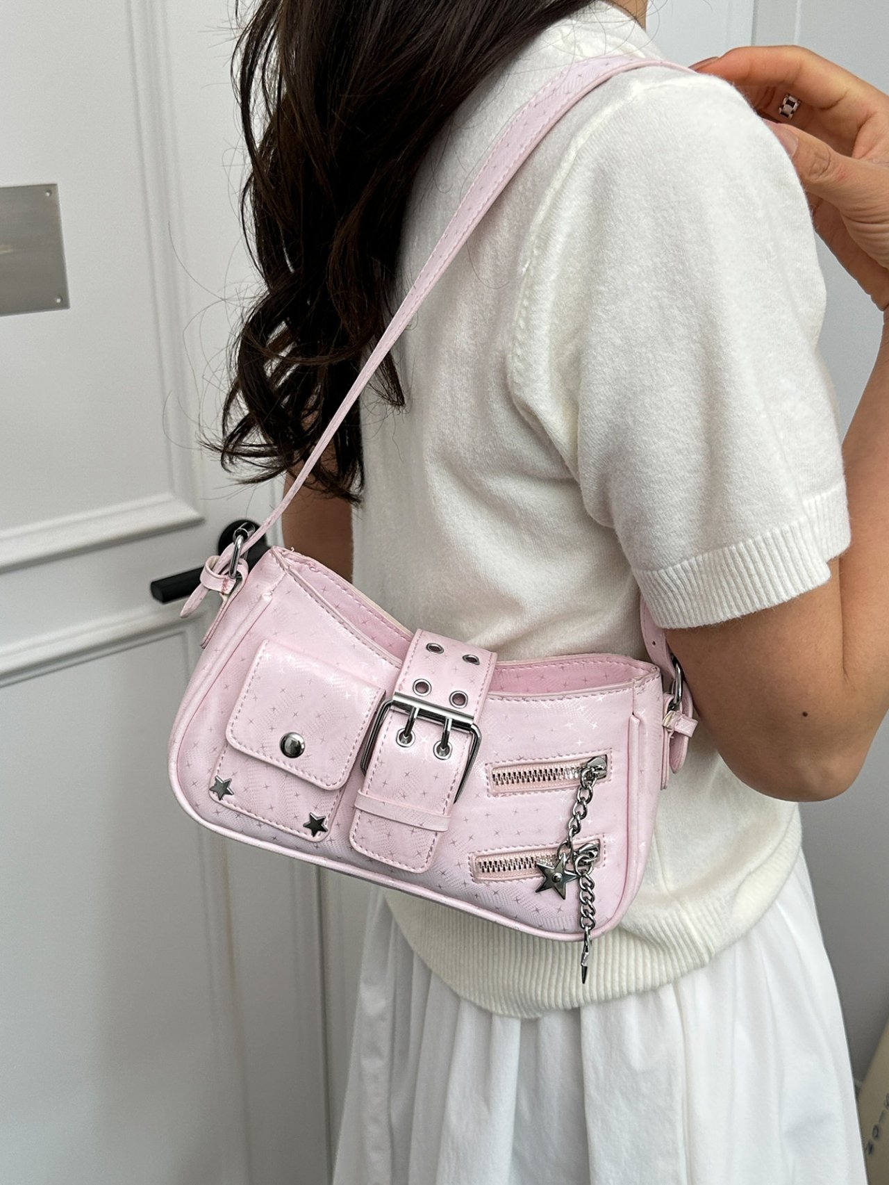 Pink Buckle Star Charm Shoulder Bag