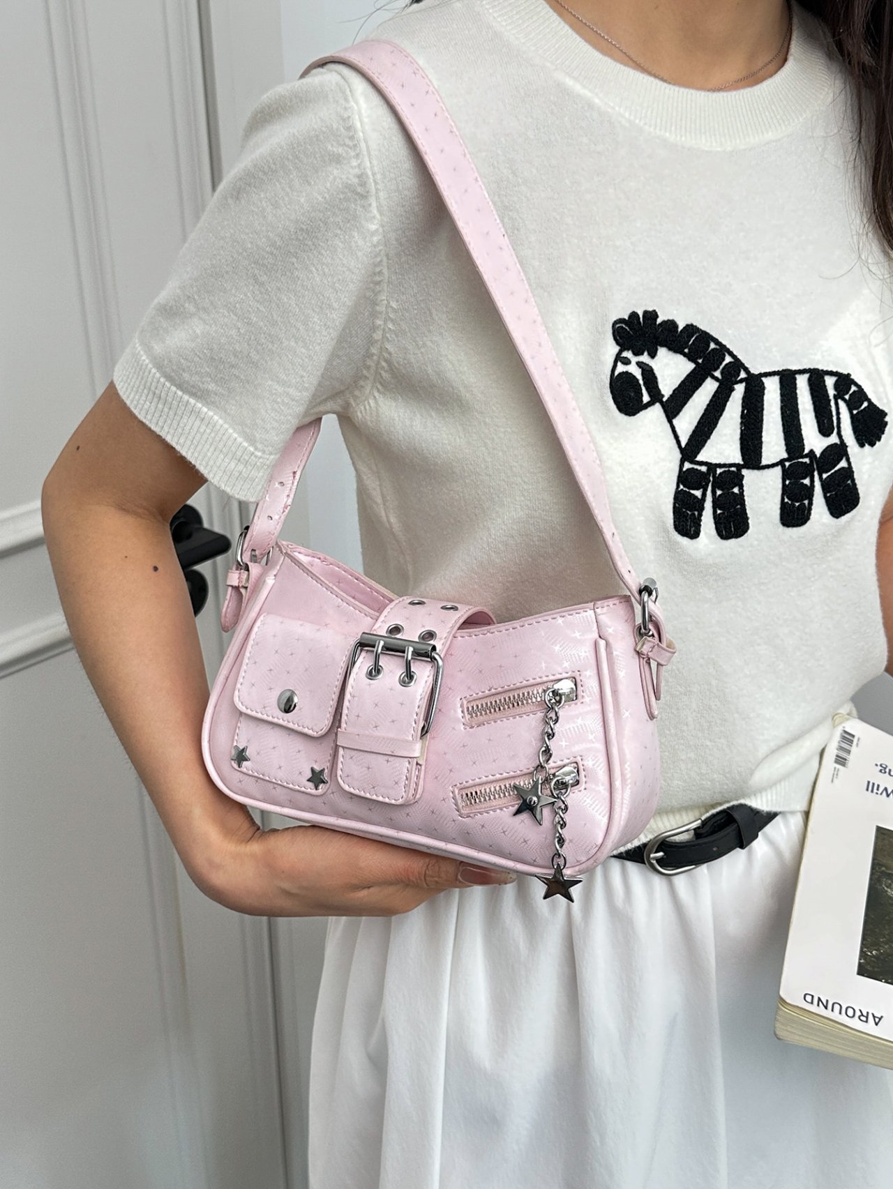 Pink Buckle Star Charm Shoulder Bag