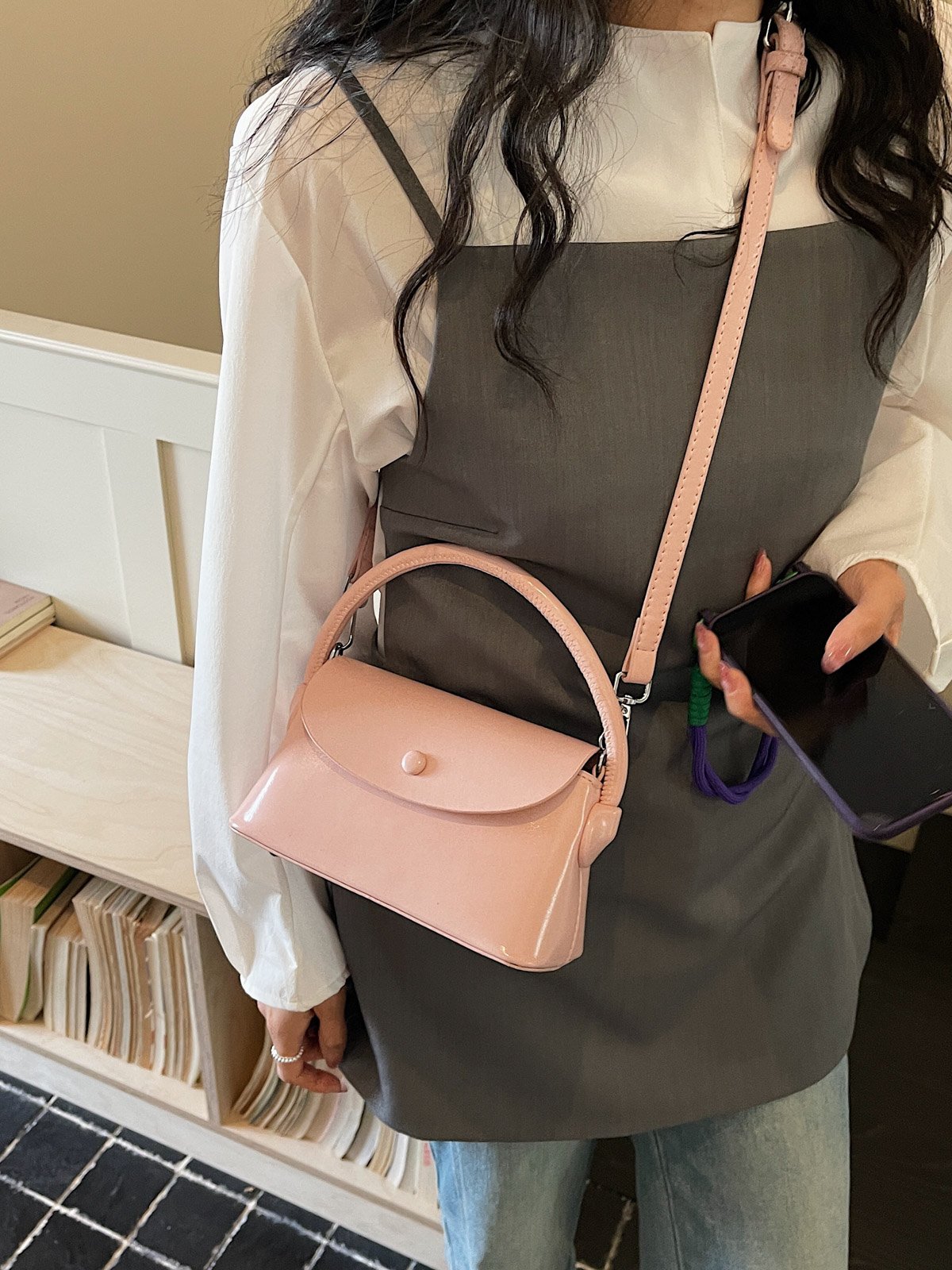 Blush Pink Shoulder Bag with Adjustable Strap