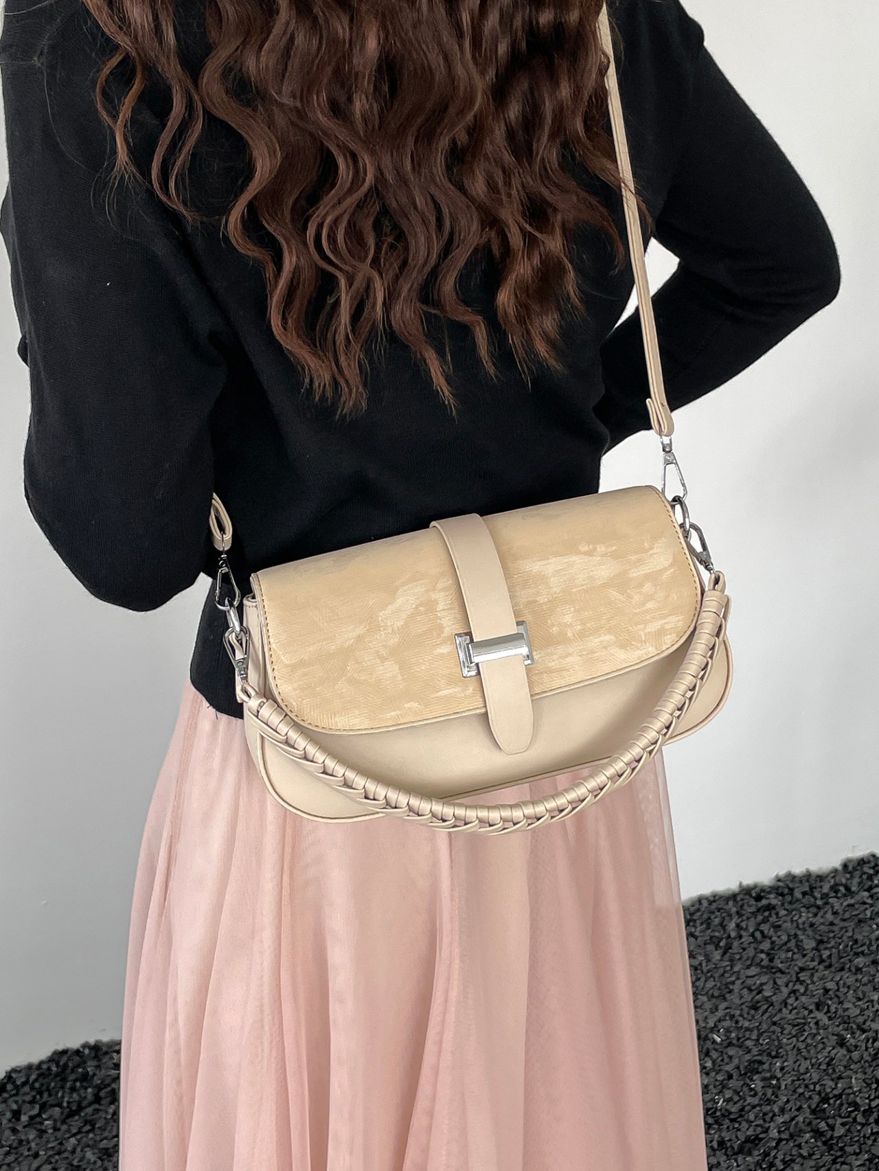 Khaki Shoulder Bag with Braided Strap
