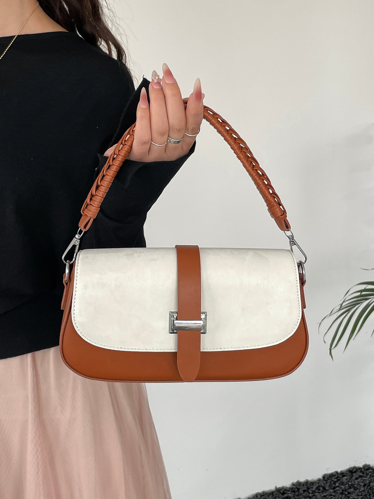Brown Braided Shoulder Bag