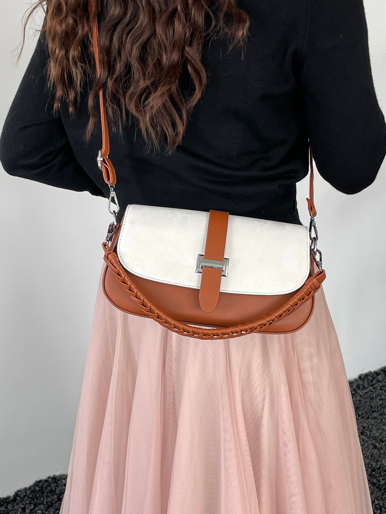 Brown Braided Shoulder Bag