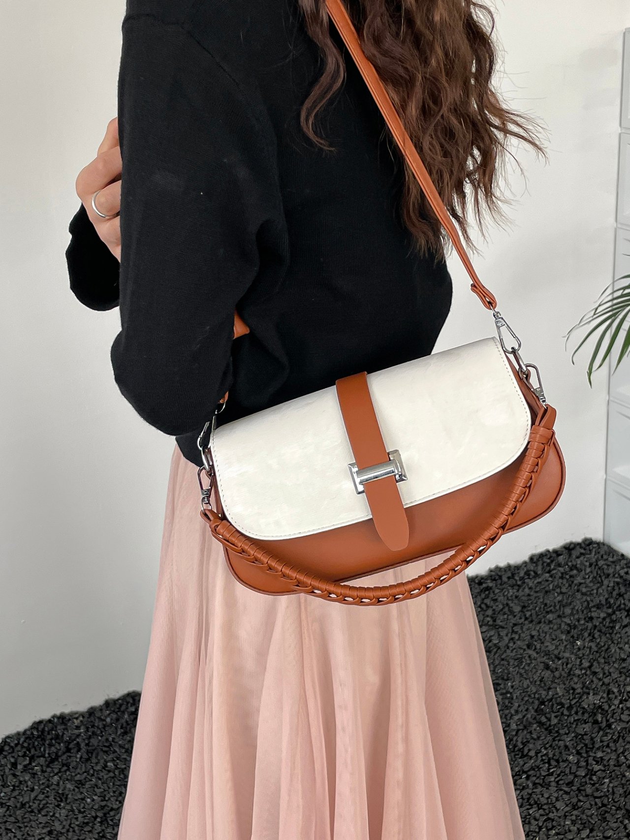 Brown Braided Shoulder Bag