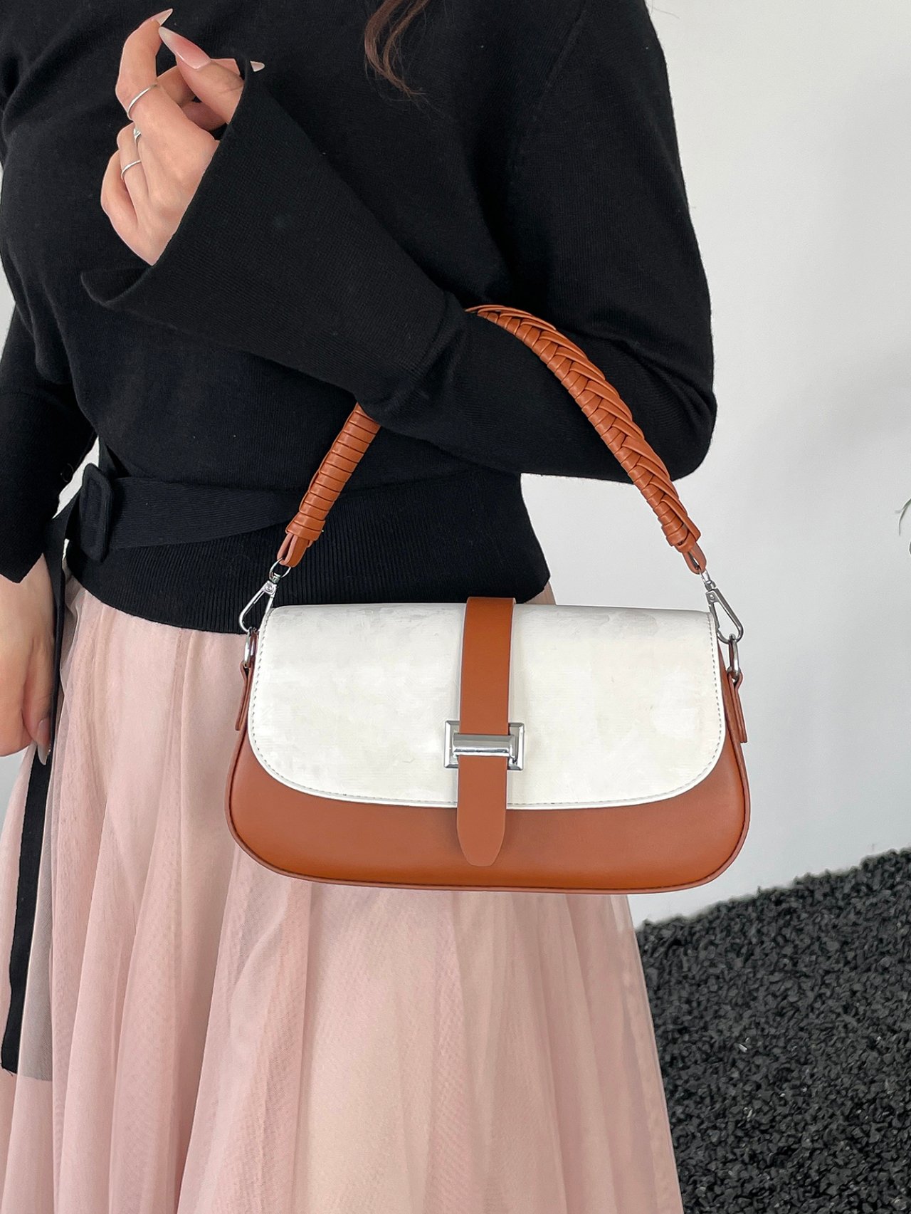 Brown Braided Shoulder Bag