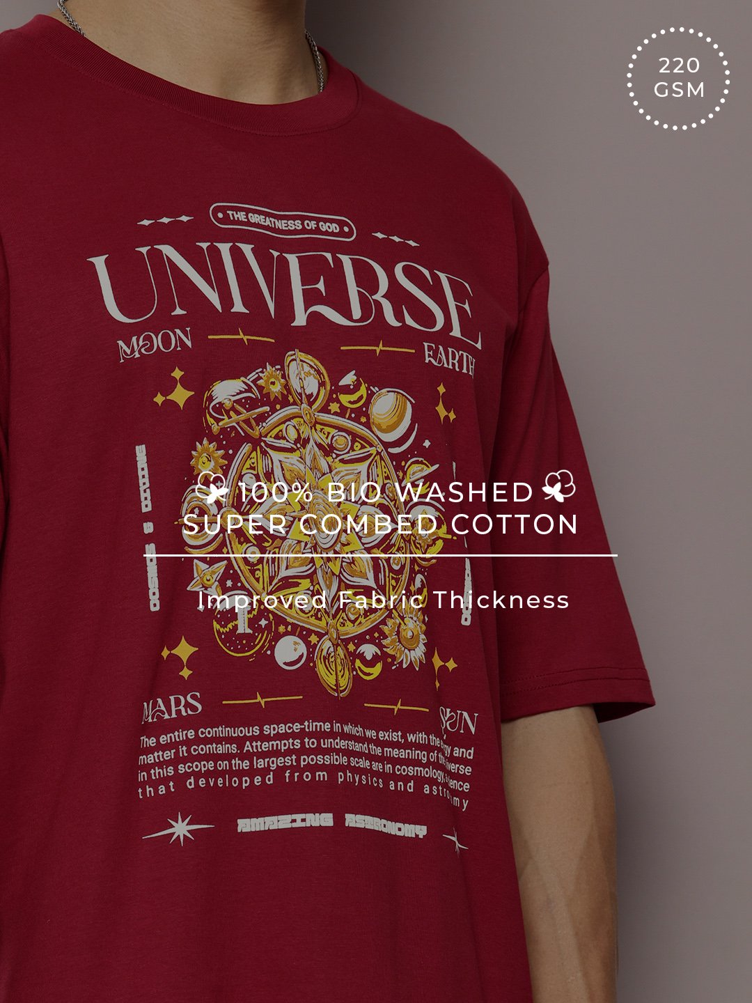 تيشيرت رجالي واسع بأكمام قصيرة وطبعة