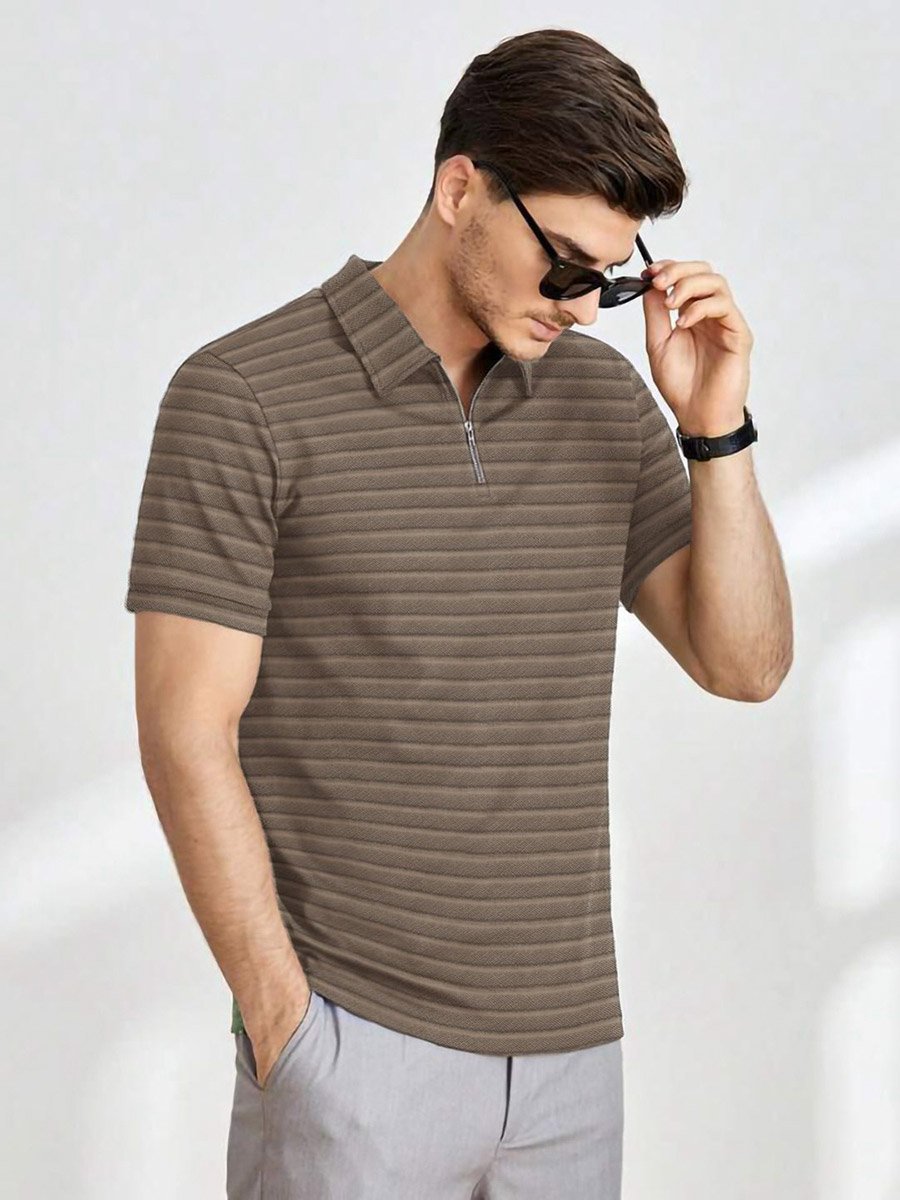 Green Striped Short Sleeve Polo