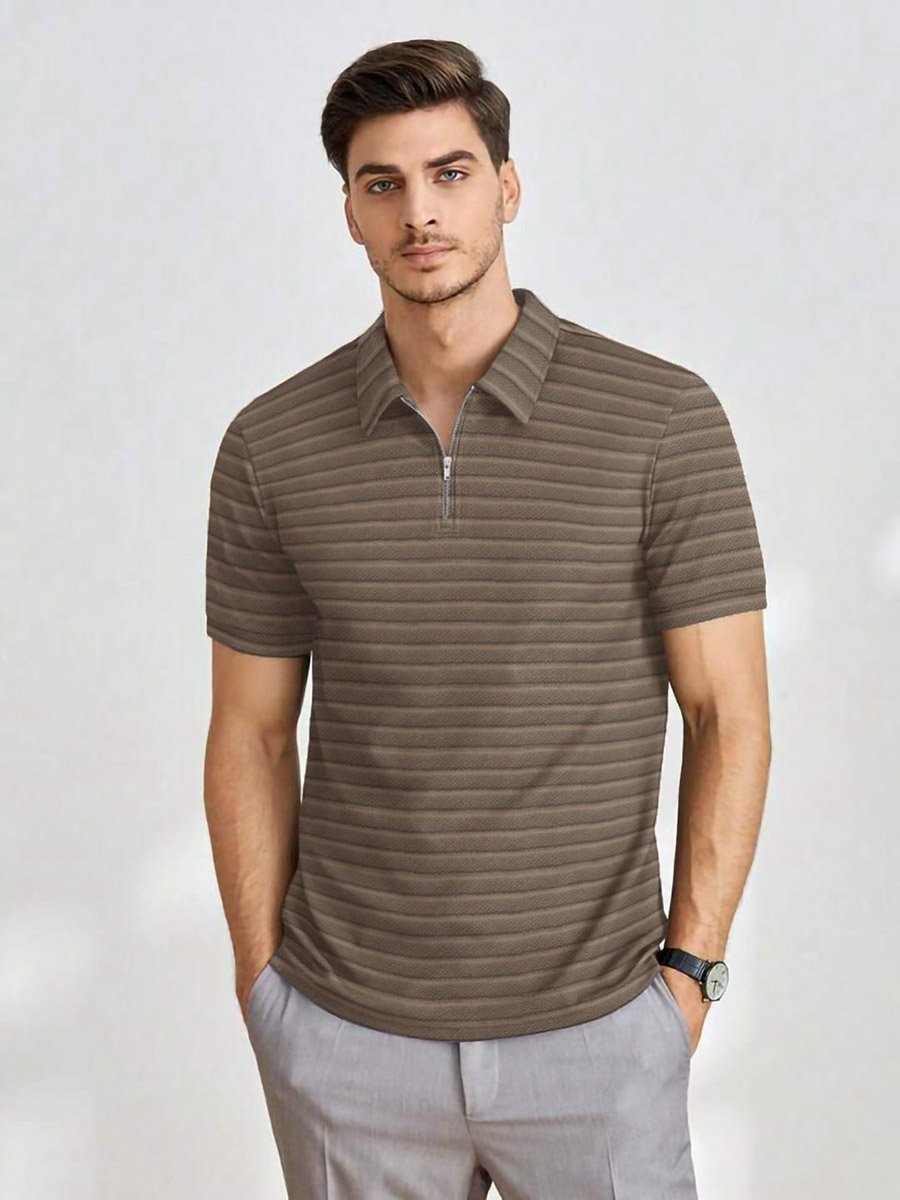 Green Striped Short Sleeve Polo