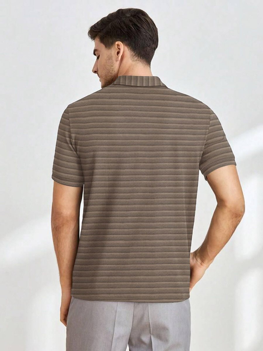 Green Striped Short Sleeve Polo