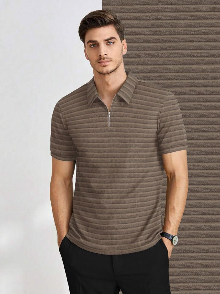 Green Striped Short Sleeve Polo