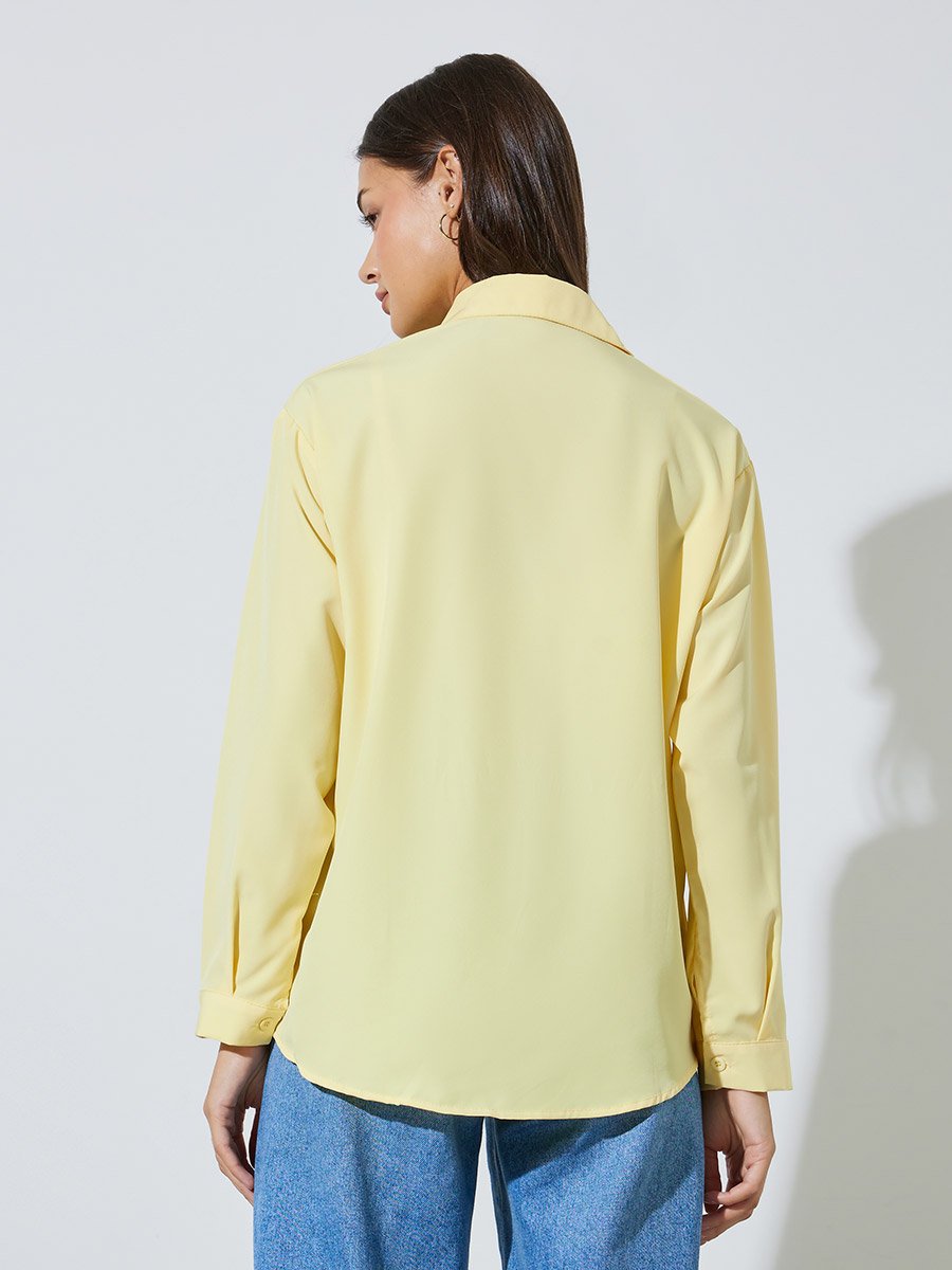Yellow Solid Patch Pocket Oversized Button-Up Shirt