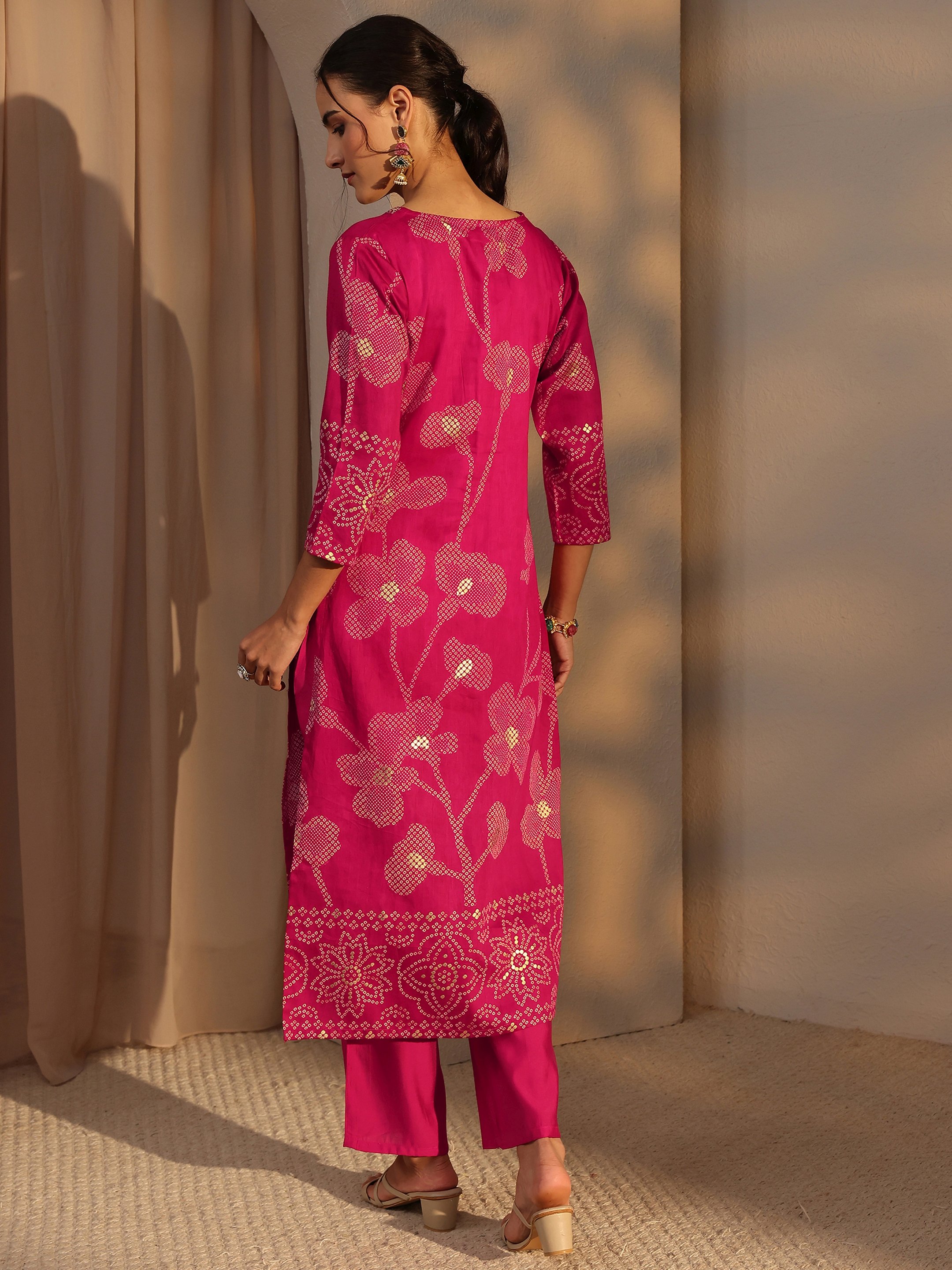 Pink Floral Cotton Straight-Fit Kurta