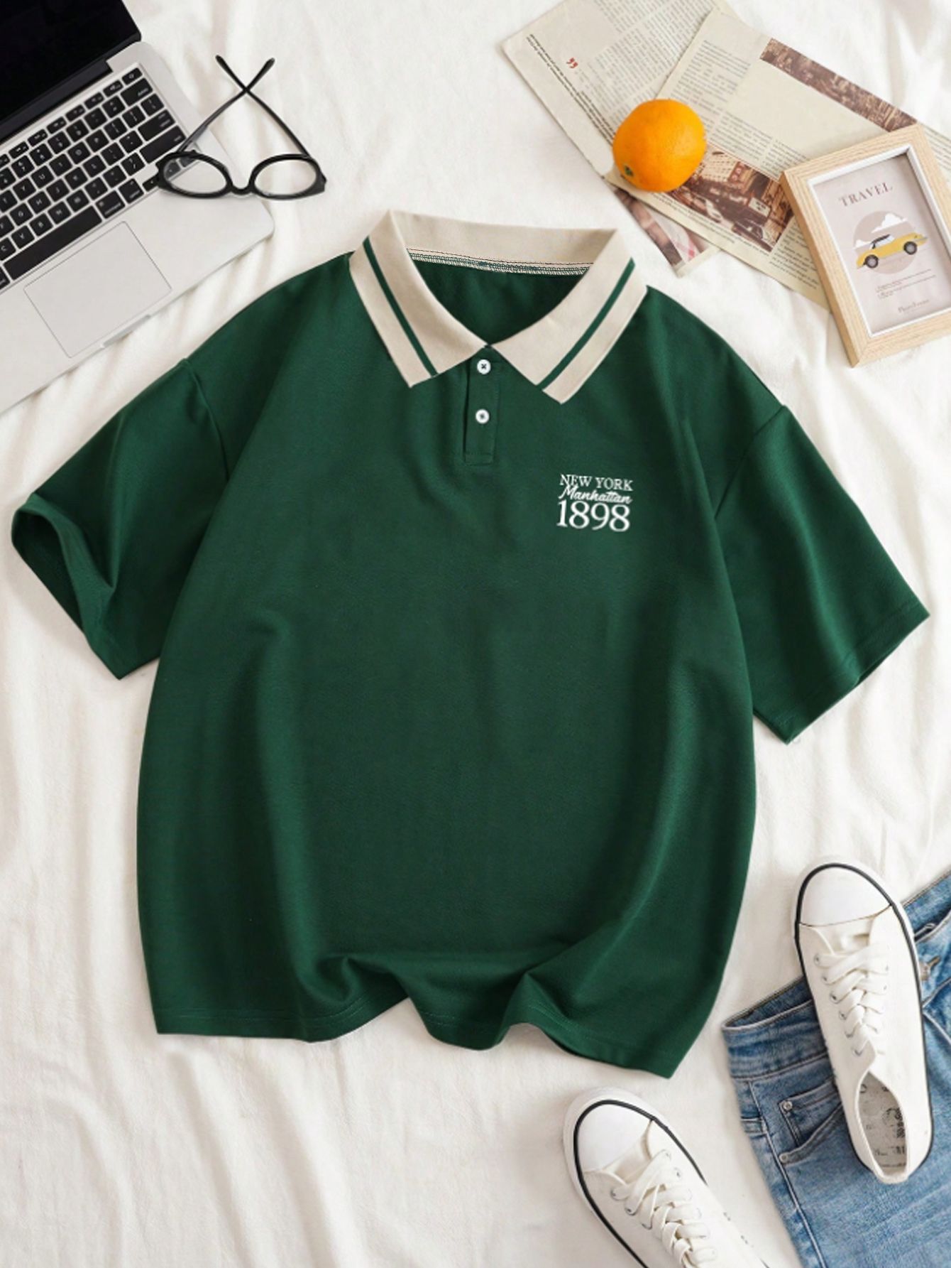 Green Short Sleeve Polo Neck T-Shirt