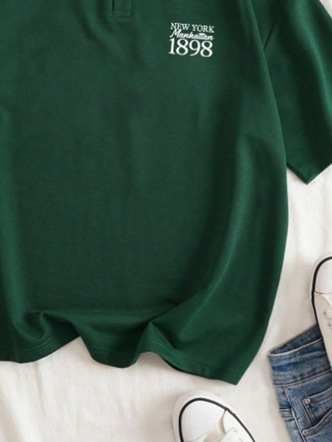 Green Short Sleeve Polo Neck T-Shirt