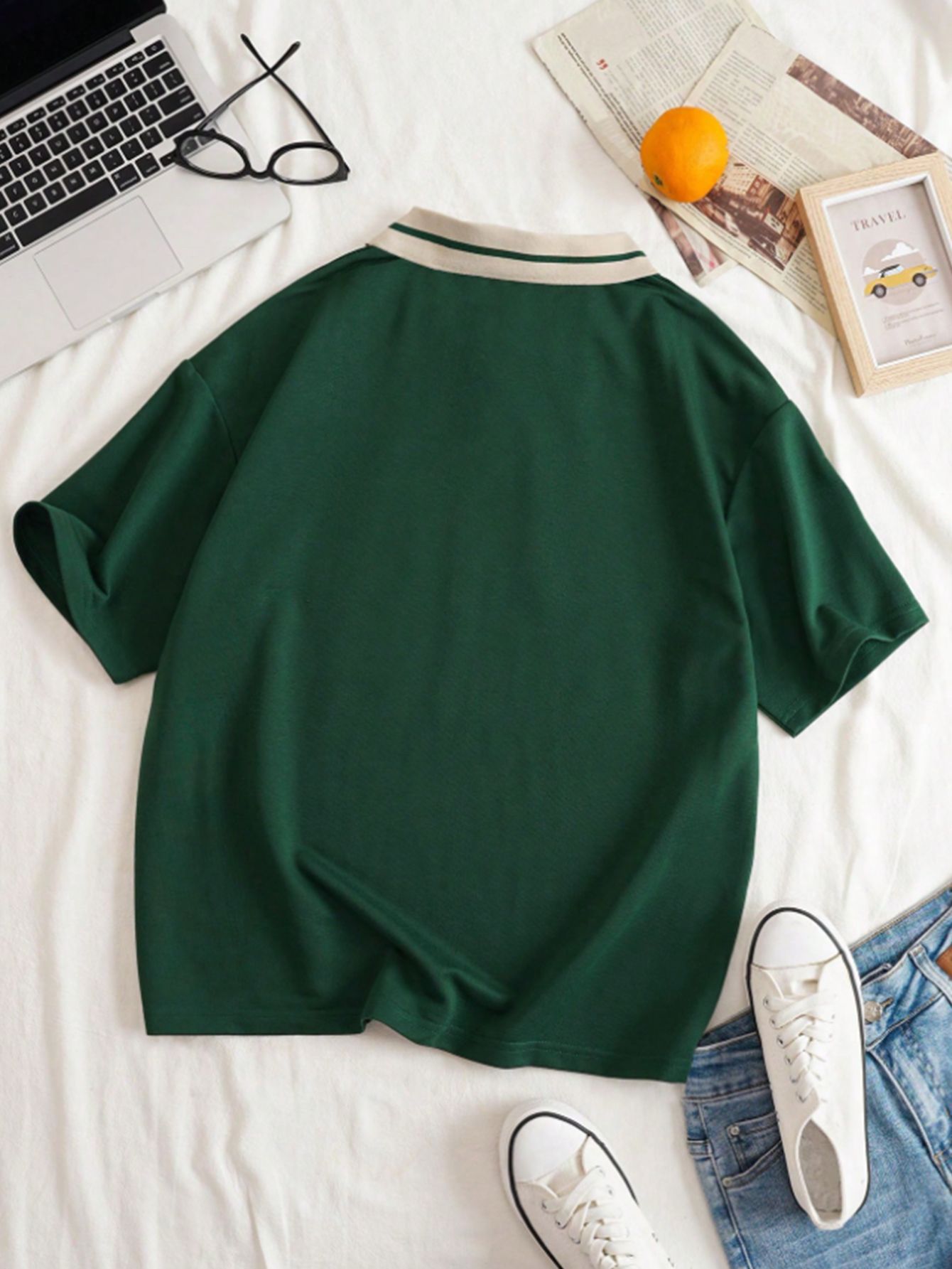 Green Short Sleeve Polo Neck T-Shirt