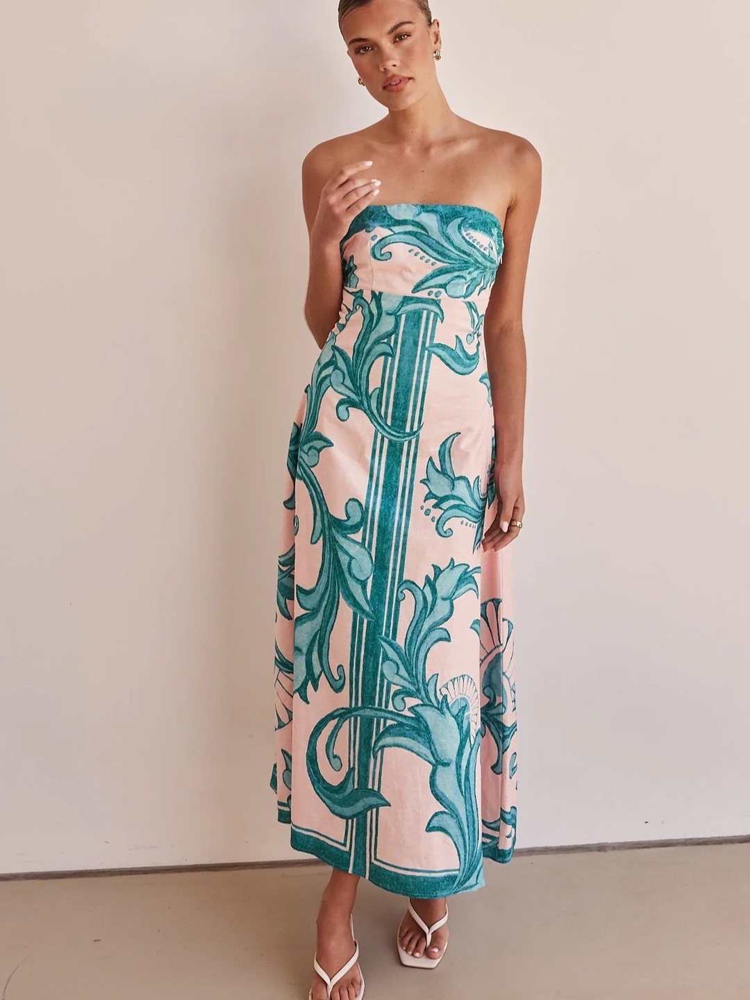 Green Bandeau Neck A-Line Maxi Dress