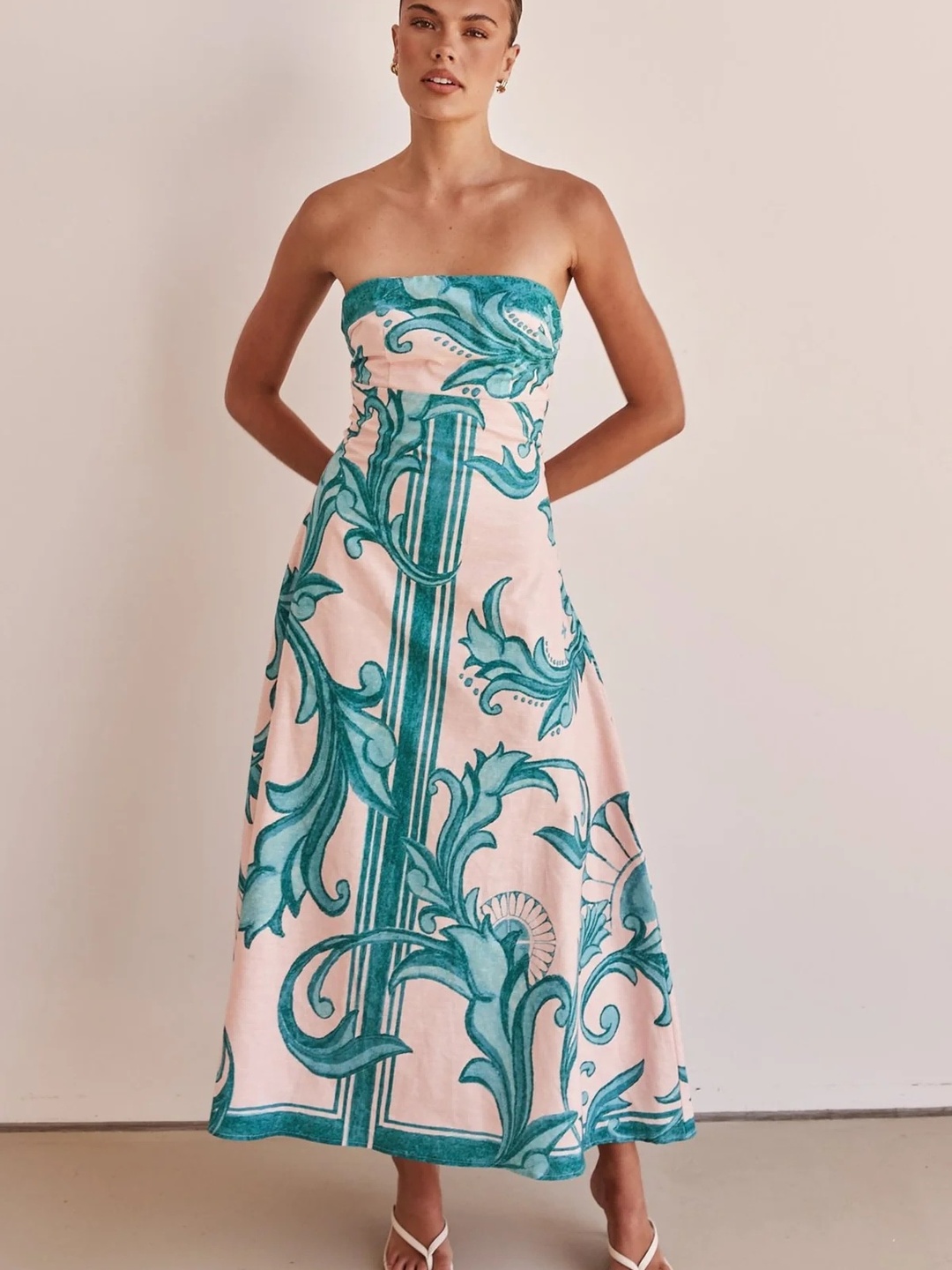 Green Bandeau Neck A-Line Maxi Dress