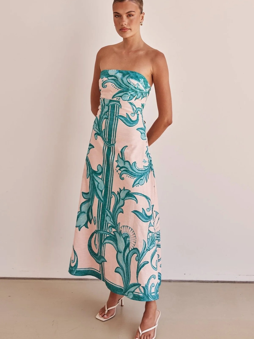 Green Bandeau Neck A-Line Maxi Dress